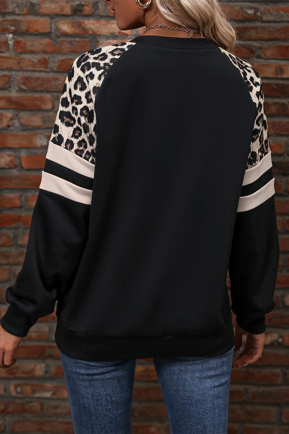 Grass Green Leopard Print Colorblock Raglan Sleeve Sweatshirt - Image 5