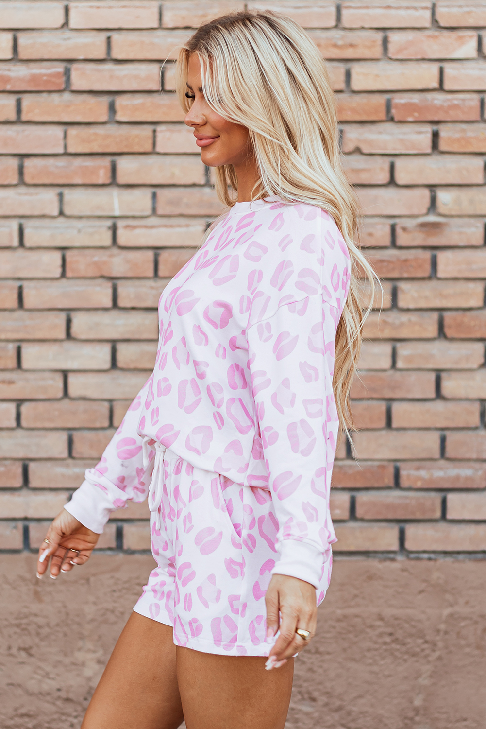 Pink Leopard Animal Print Pullover and Shorts Loungewear - Image 3