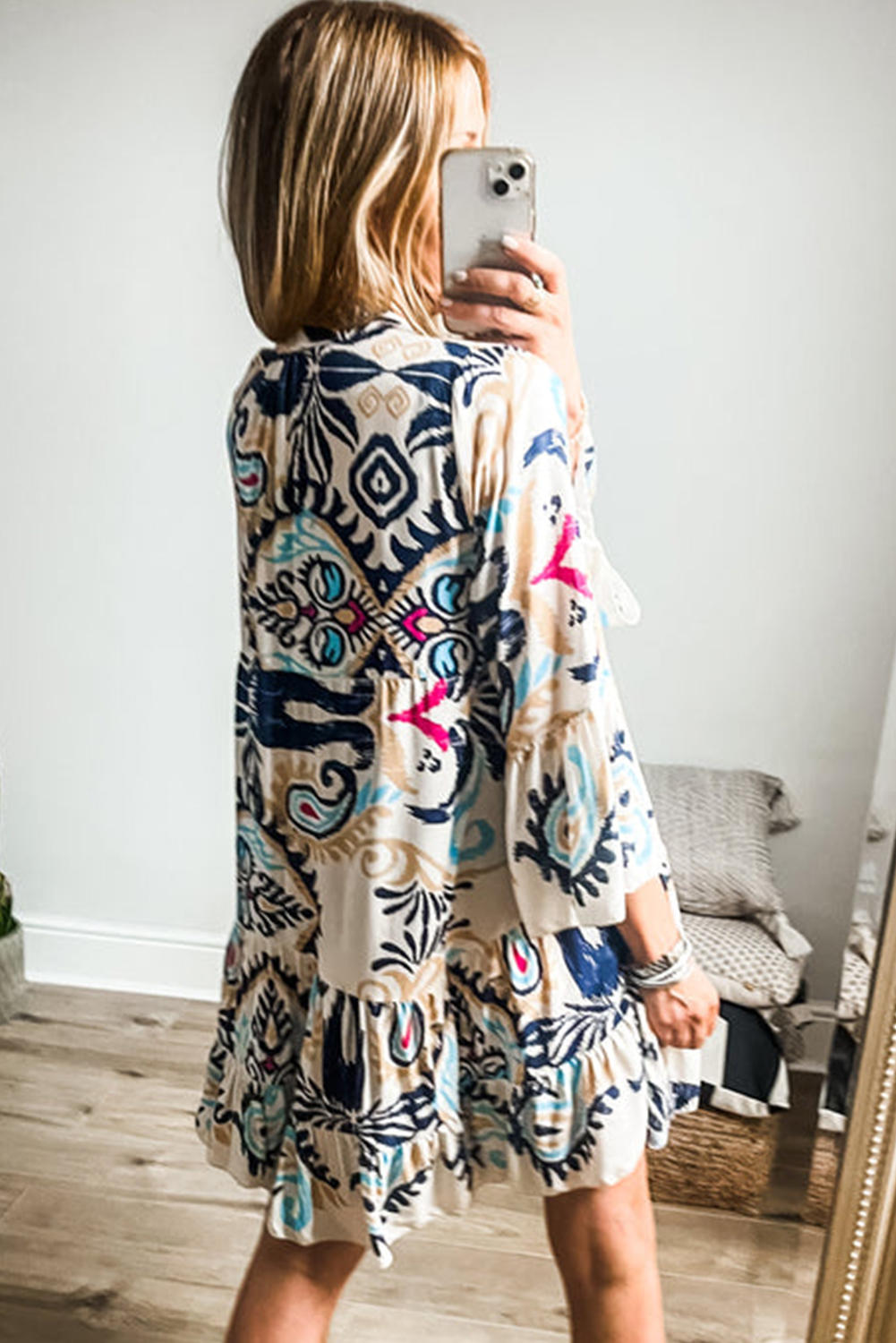 Green Tribal Bracelet Sleeve Buttoned Mini Dress - Image 5
