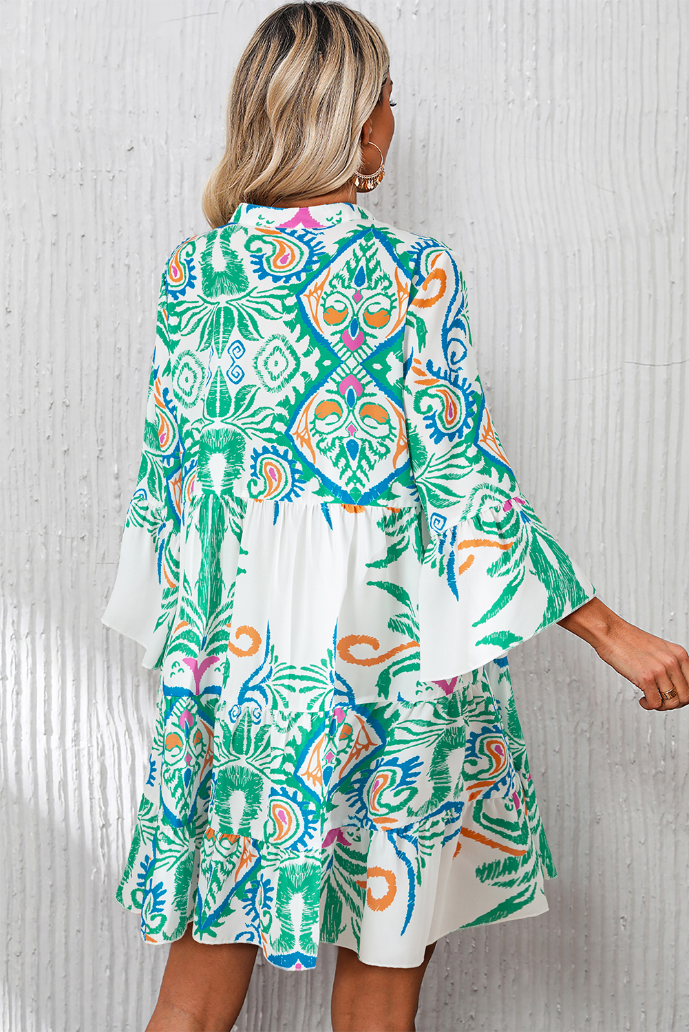 Green Tribal Bracelet Sleeve Buttoned Mini Dress - Image 2