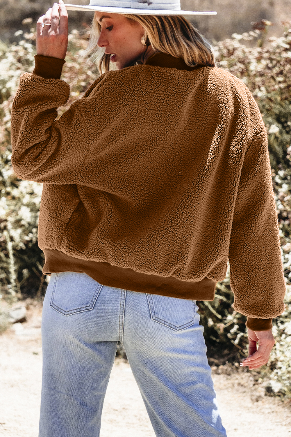 Redwood Burl Sherpa Ribbed Baseball Collar Bomber Jacket - Image 2