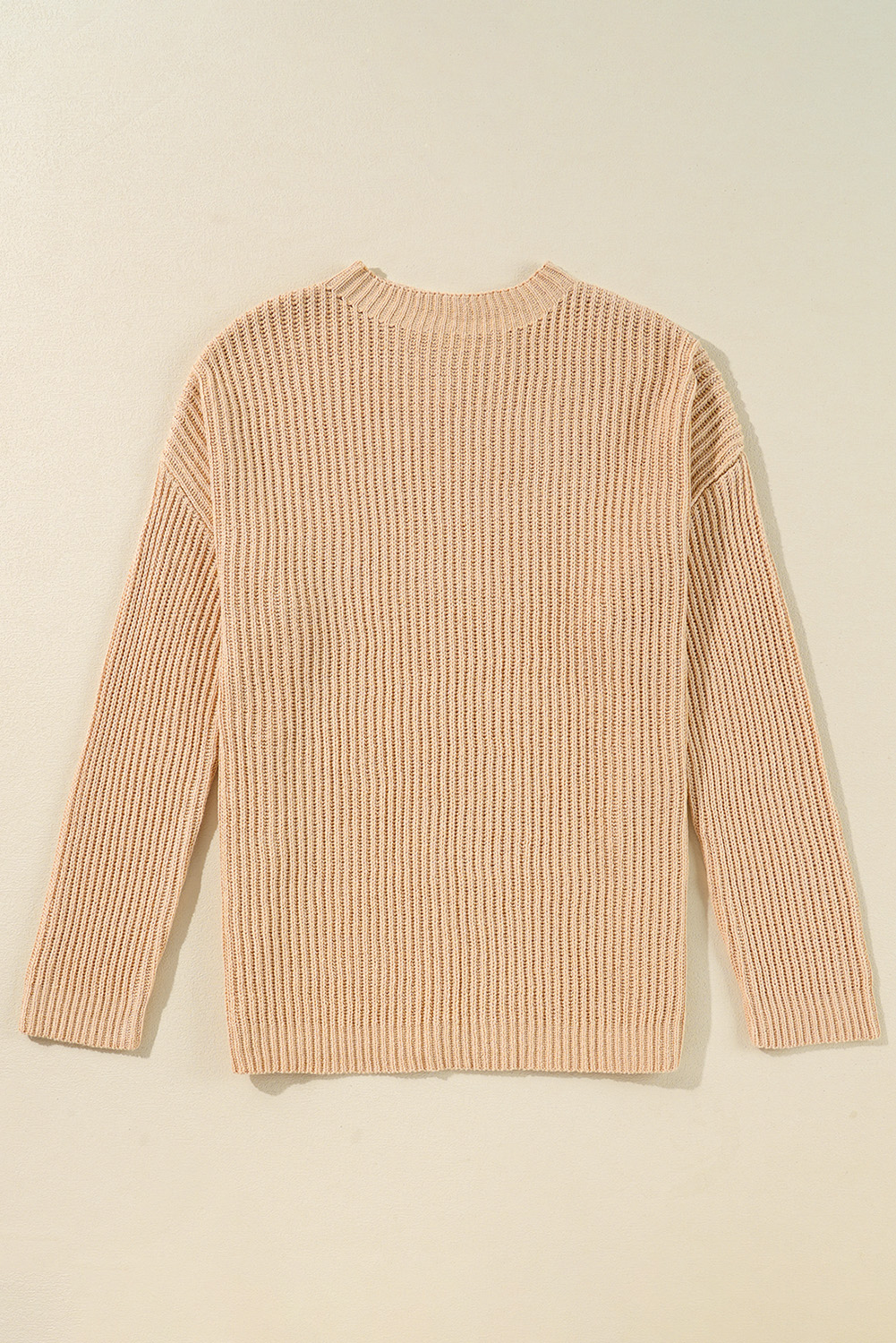 Apricot Cable Knit Drop Shoulder Side Slits Loose Sweater - Image 3