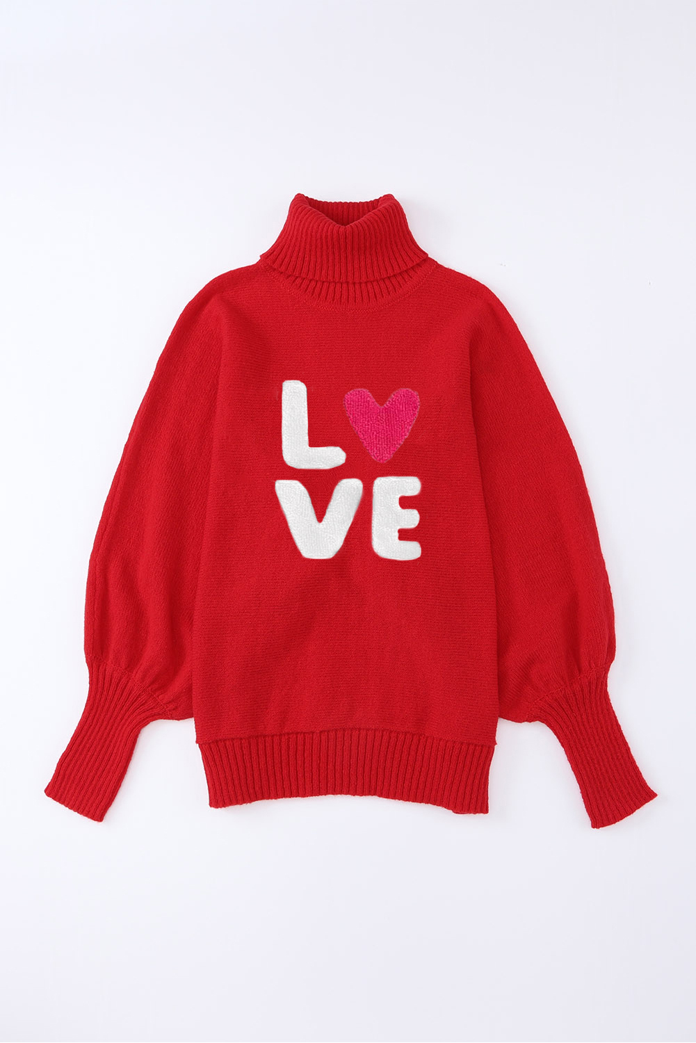 Red Merry Letter Embroidered High Neck Sweater - Image 12