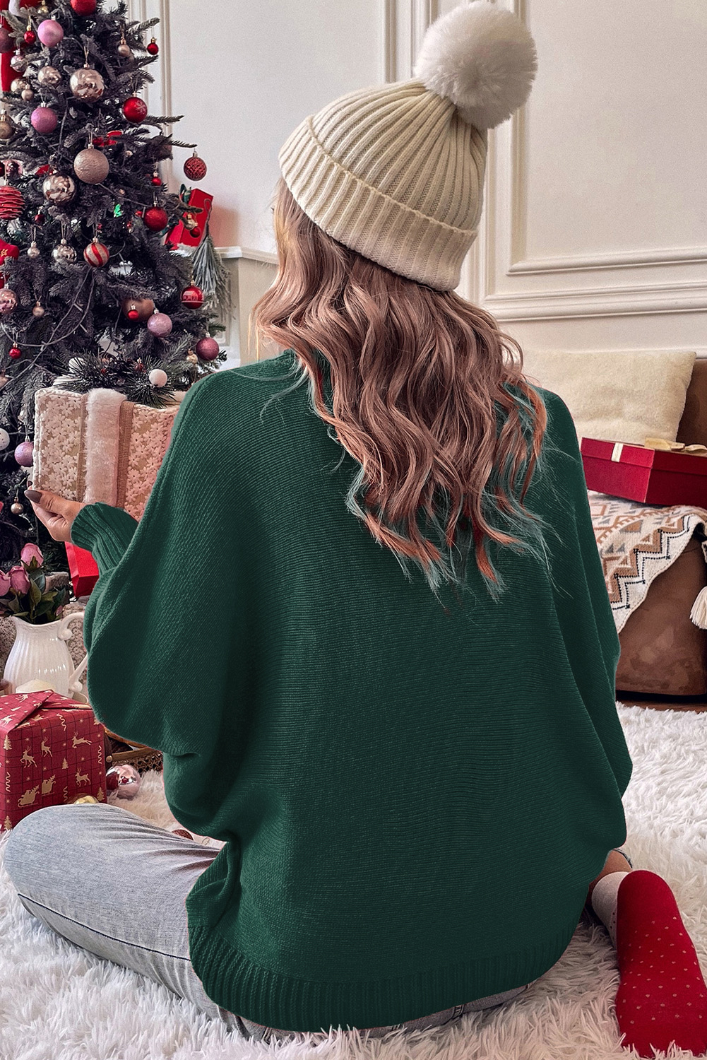 Red Merry Letter Embroidered High Neck Sweater - Image 8
