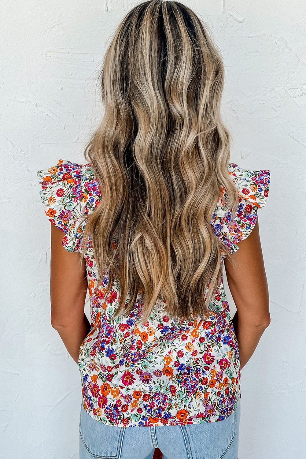 Rose Red Floral Square Neck Flutter Tank Top - Image 2