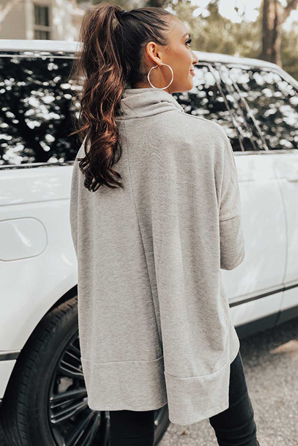 Gray Cowl Neck Shift Tunic Top - Image 2