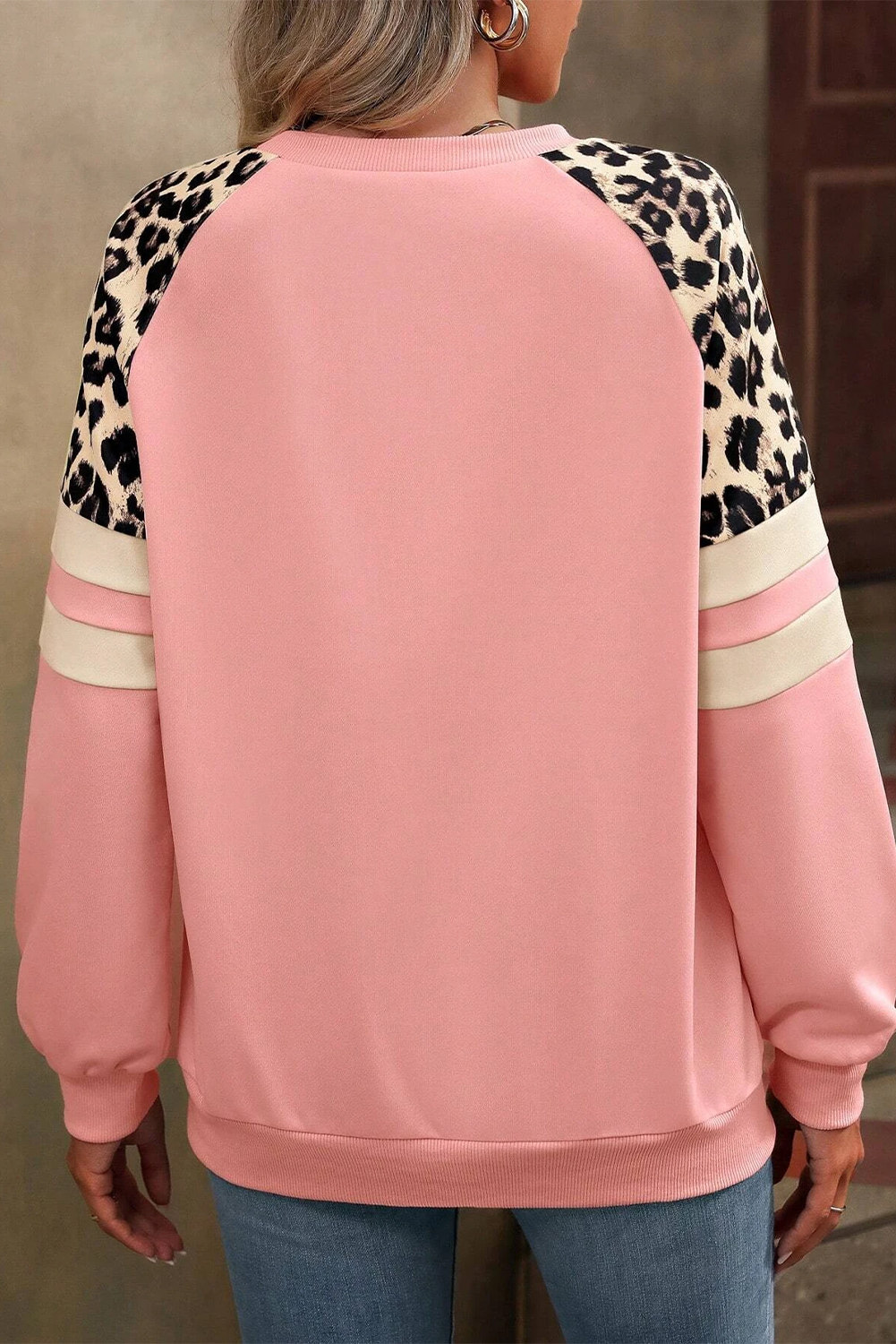 Grass Green Leopard Print Colorblock Raglan Sleeve Sweatshirt - Image 8