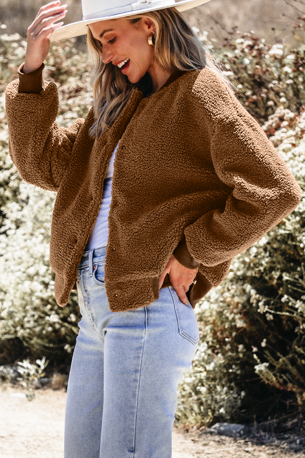 Redwood Burl Sherpa Ribbed Baseball Collar Bomber Jacket - Image 3