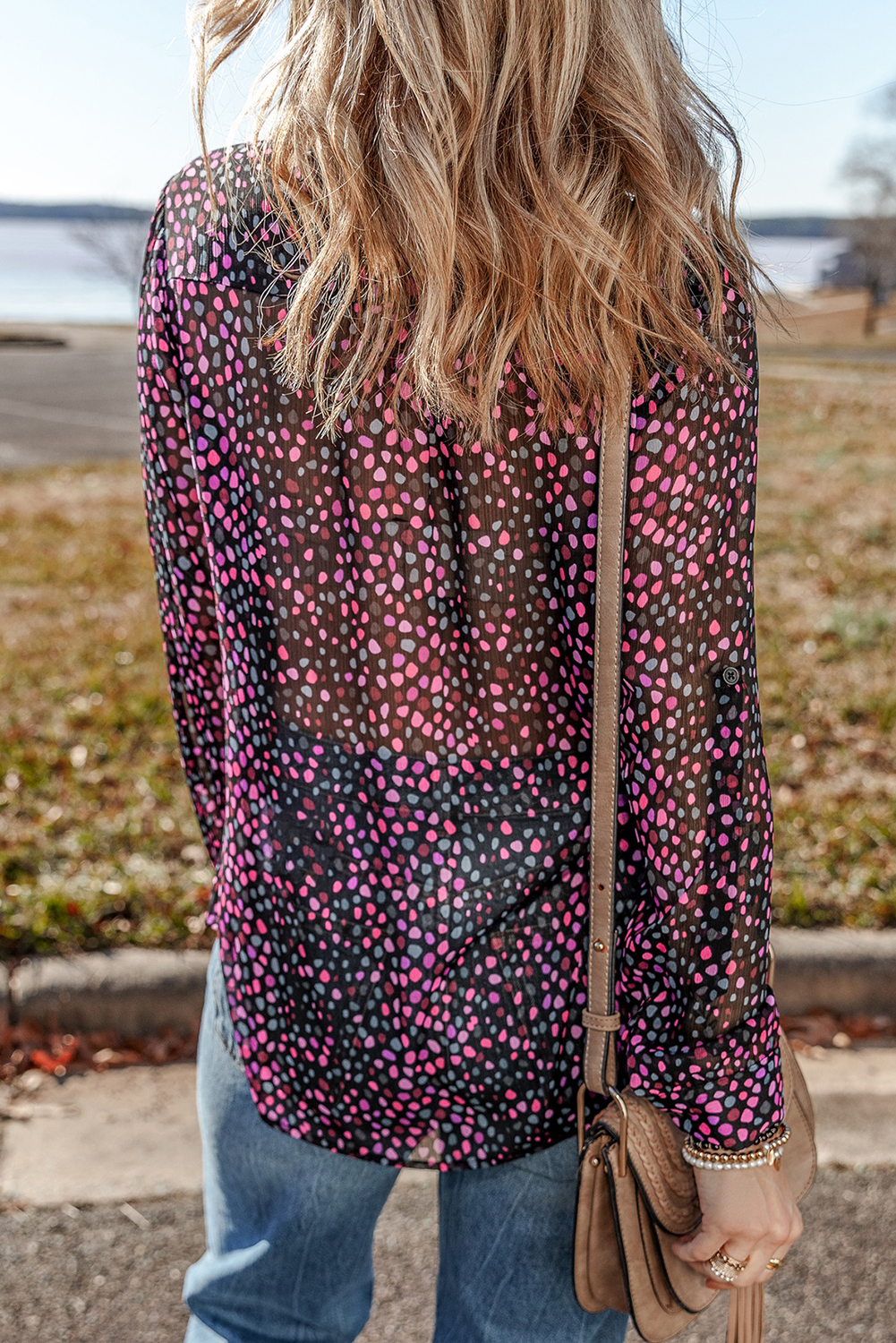 Grape Wine Polka Dot Printed Buttoned Casual Shirt - Image 2