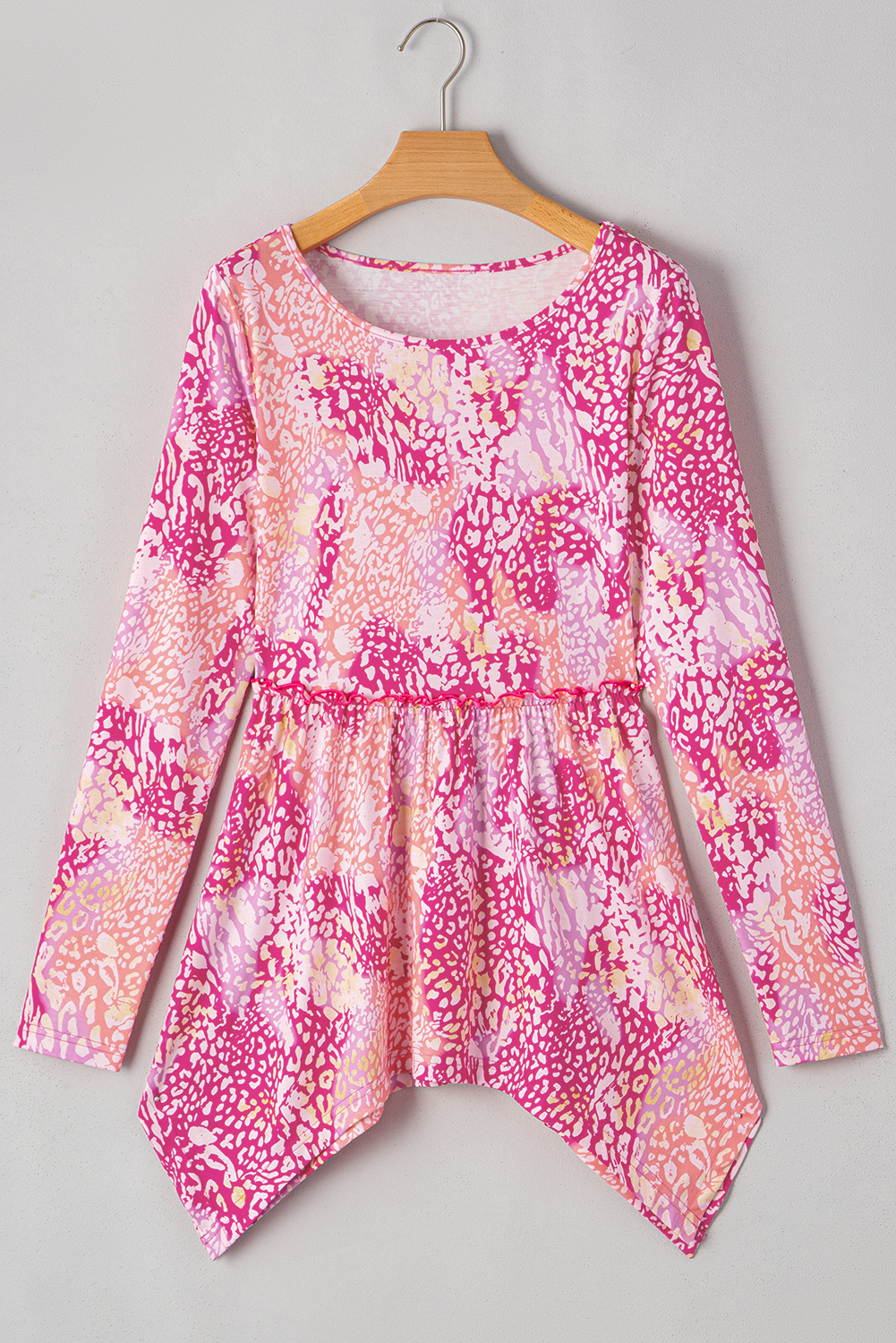 rose classic leopard print handkerchief hem tunic top
