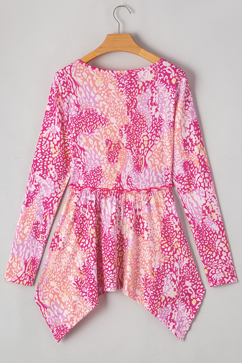 rose classic leopard print handkerchief hem tunic top