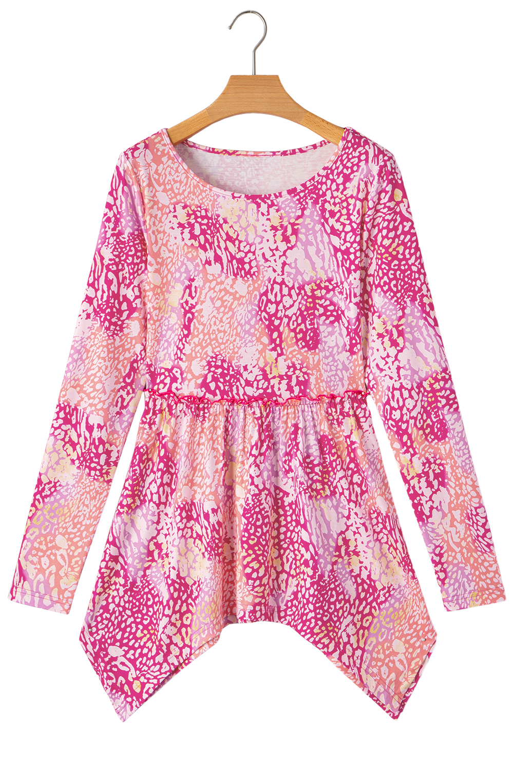 rose classic leopard print handkerchief hem tunic top
