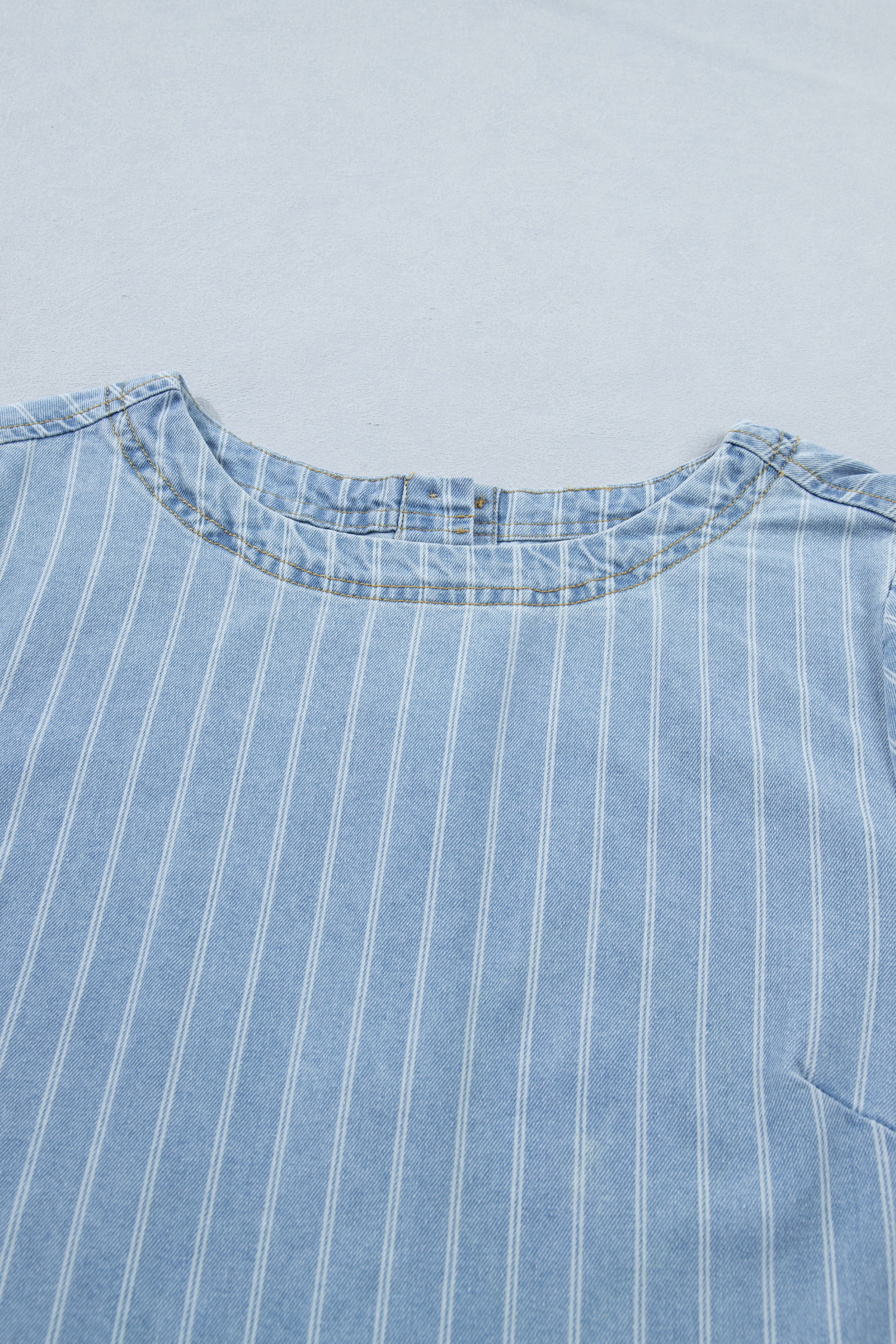 Sky Blue Stripe Buttoned Back T-Shirt Denim Mini Dress