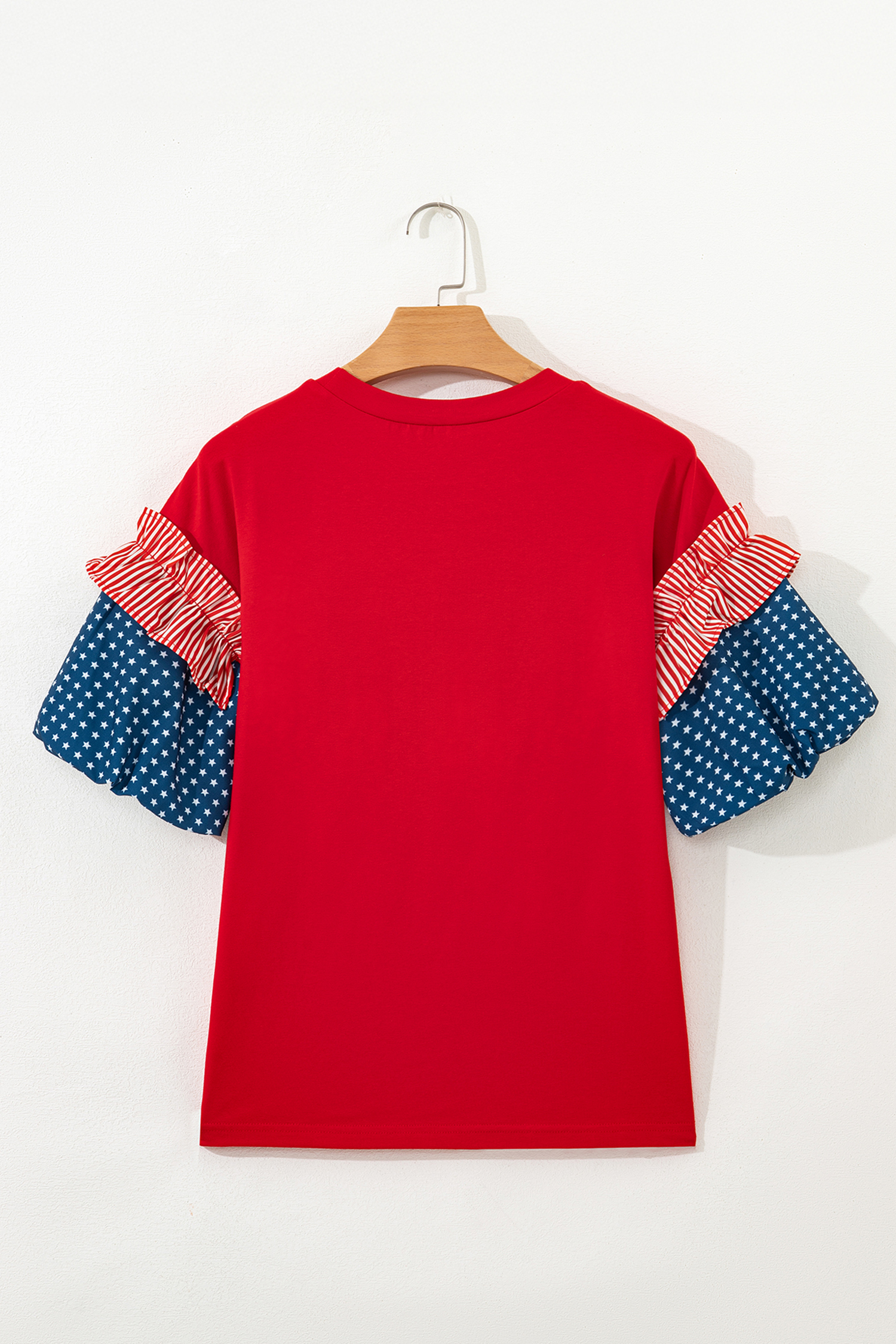 Fiery Red Sequin USA Lettering Patriotic Contrast Splicing Sleeve Top