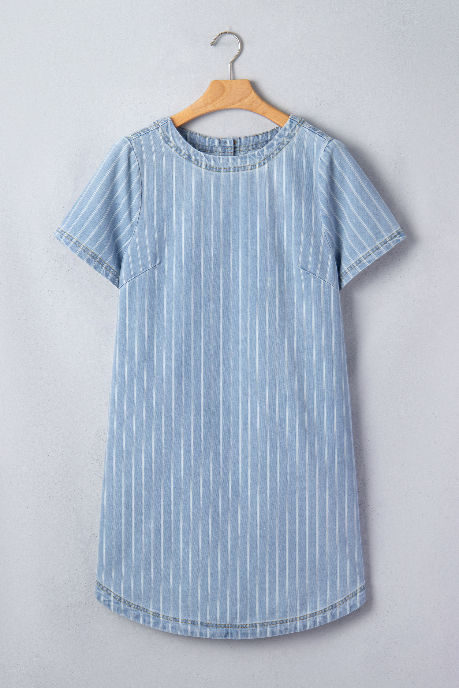 Sky Blue Stripe Buttoned Back T-Shirt Denim Mini Dress