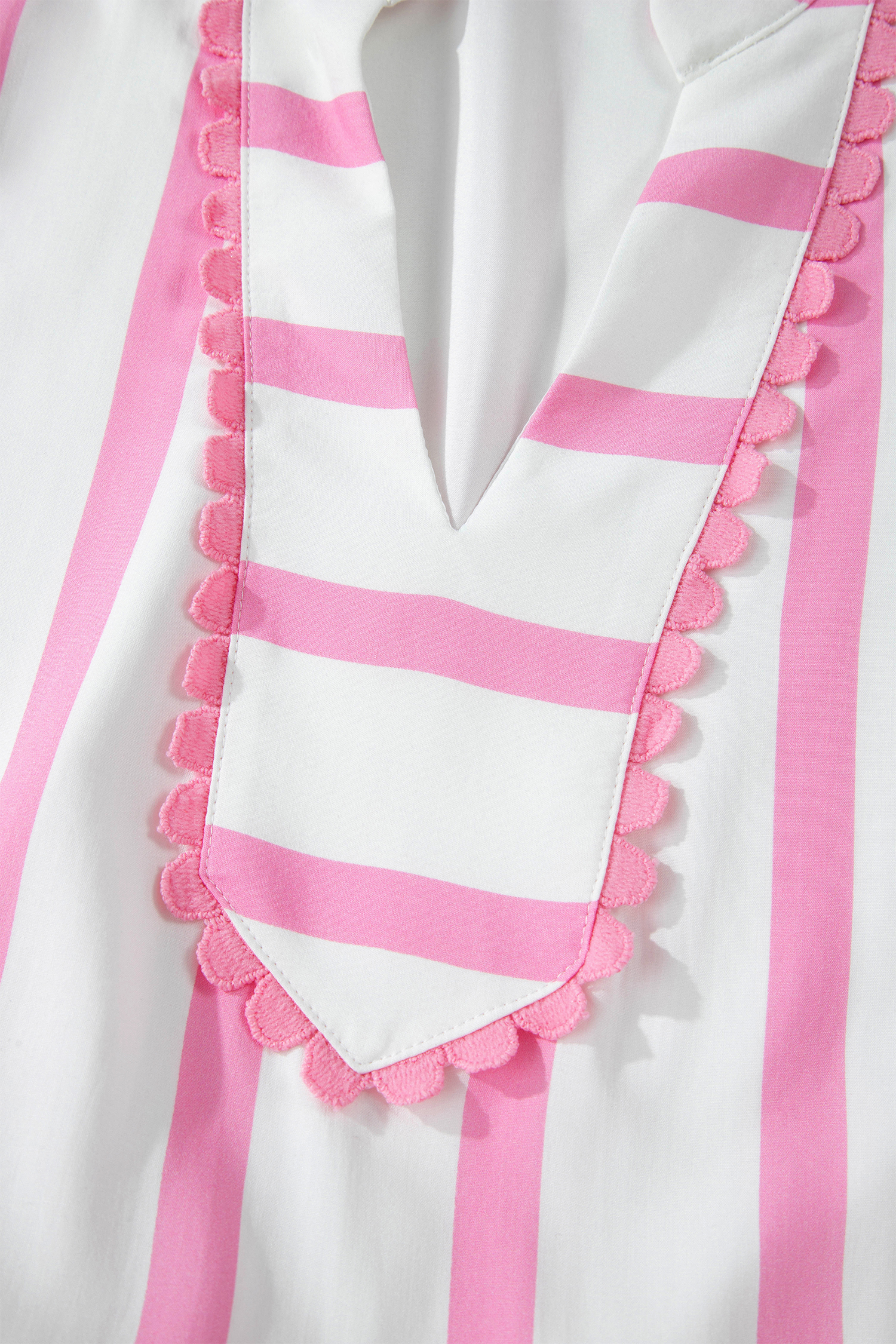 Pink Stripe Plus Size V Neck Short Puff Sleeve Tiered Maxi Dress