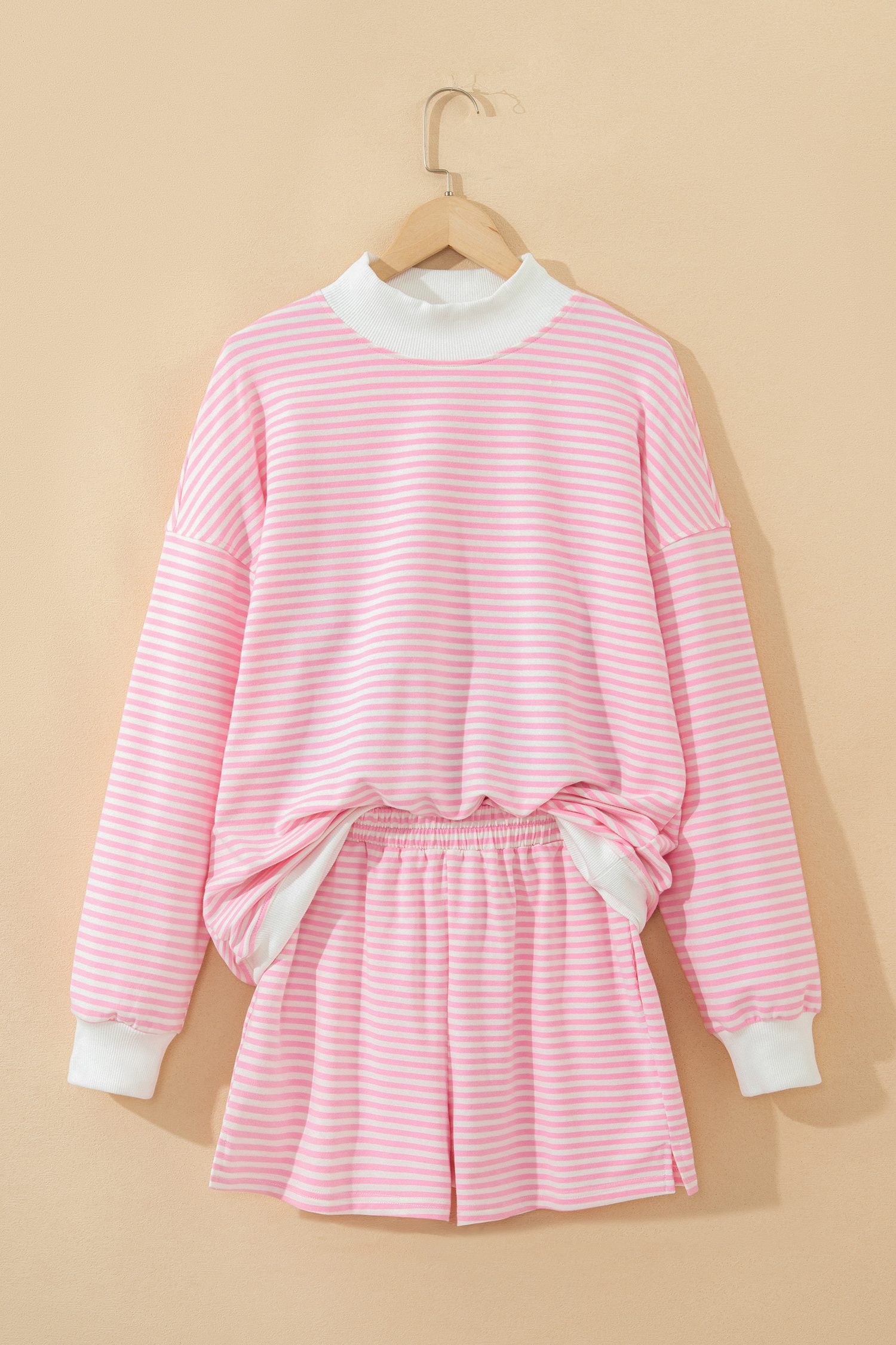 Green Stripe Oversize Mock Neck Sweatshirt and Shorts Set