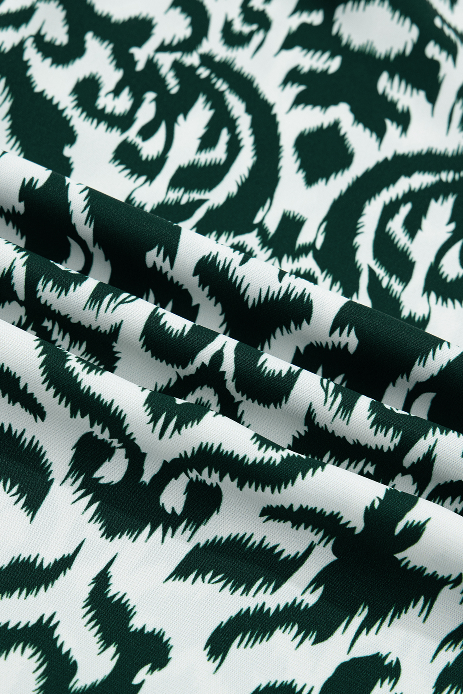 Green Damask Print Ruffled Color Block Detail Half Sleeve Blouse