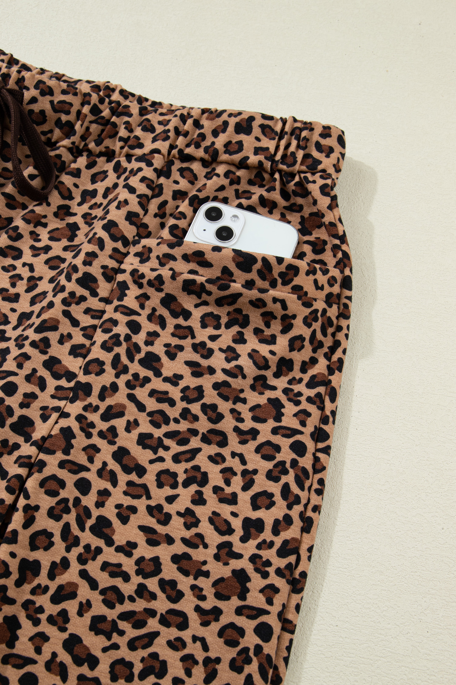 Brown Plus Size Leopard Loose Top Pleated Pants Set
