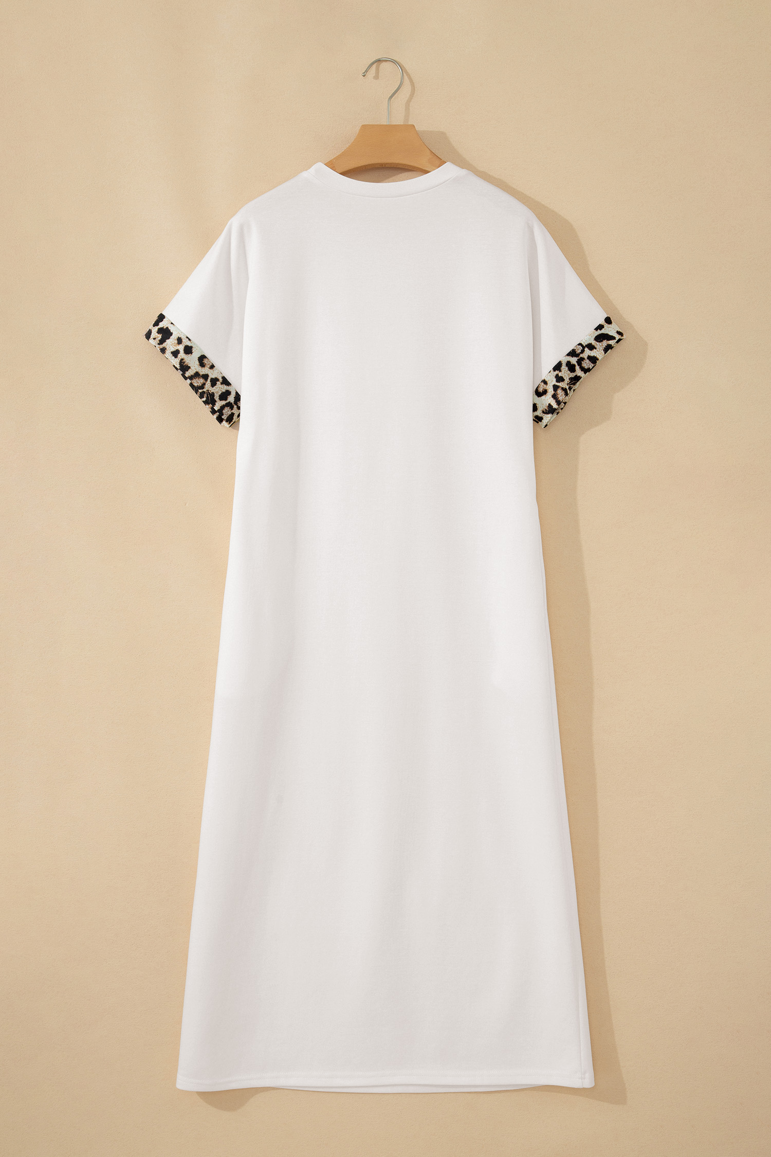 Dark Grey Contrast Leopard Bow Patched Short Sleeve T Shirt Long Dress