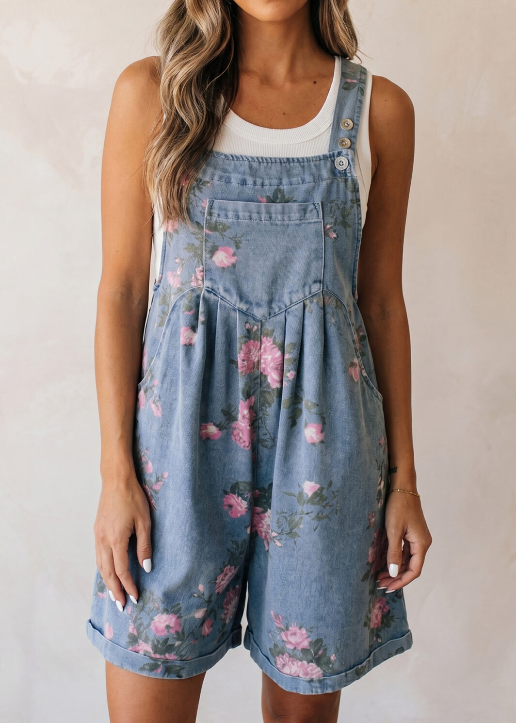 Myosotis Floral Print Denim Shortalls