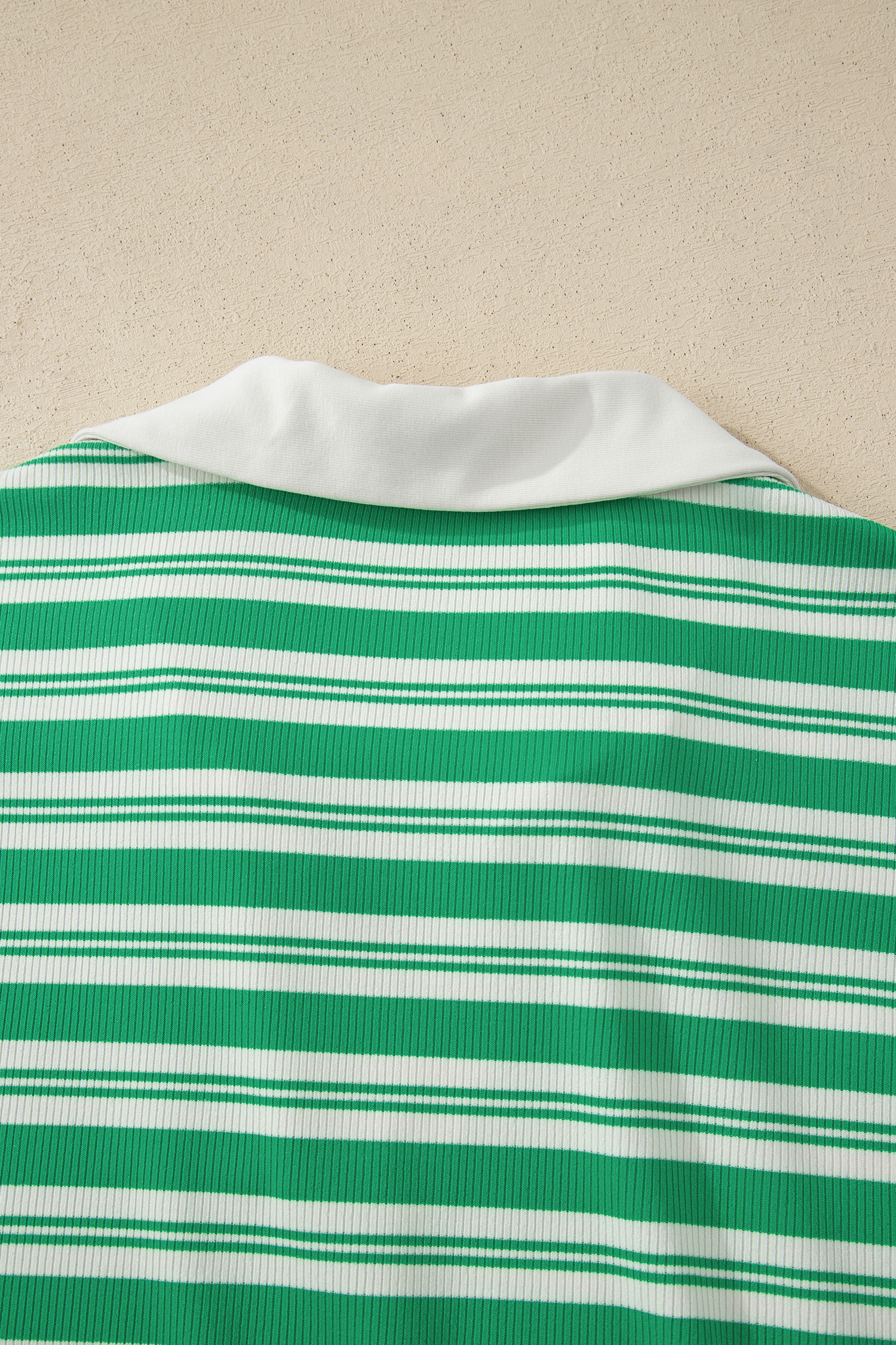 Green Stripe Collared V Neck Short Sleeve T Shirt Midi Dress with Pockets