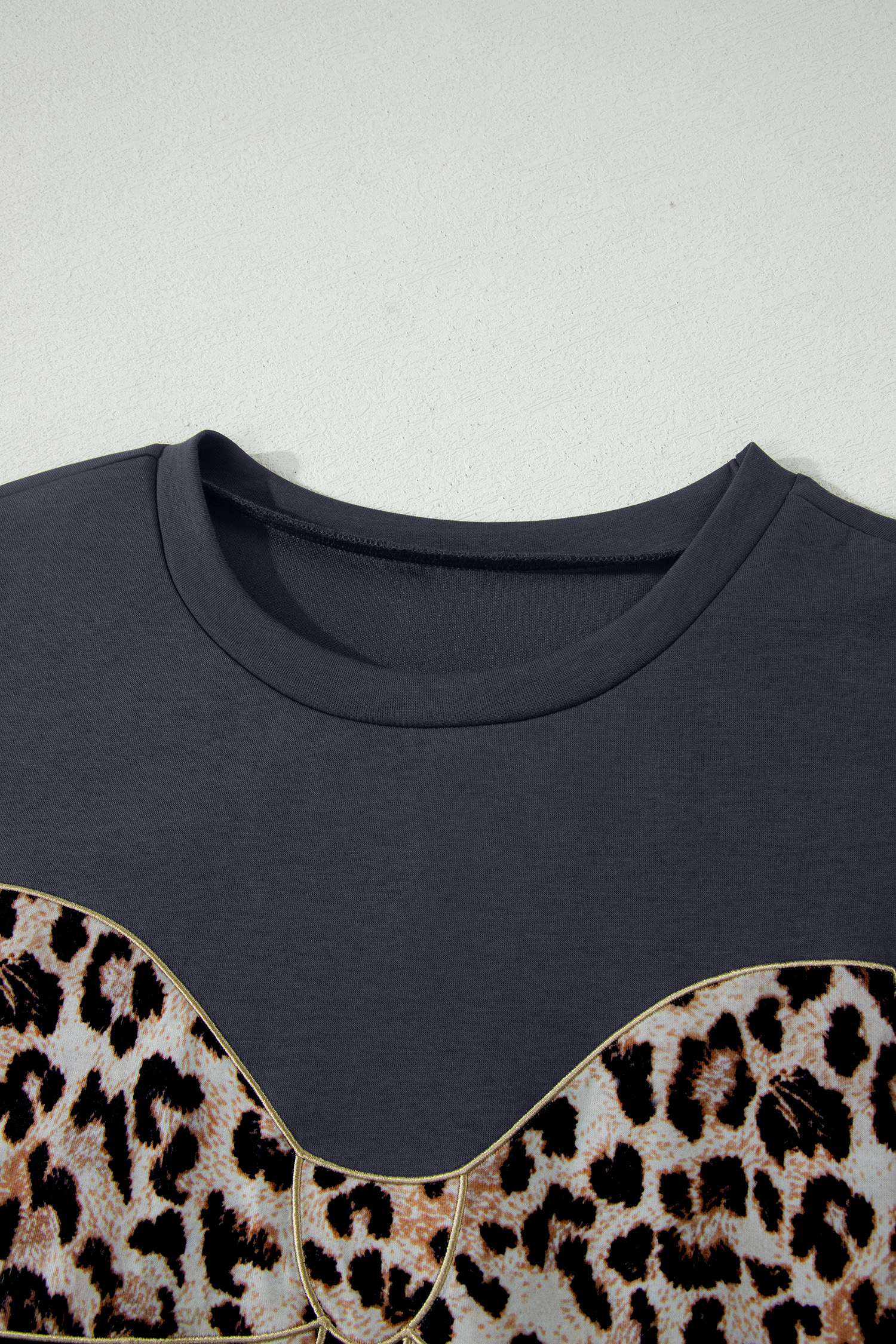Dark Grey Contrast Leopard Bow Patched Short Sleeve T Shirt Long Dress