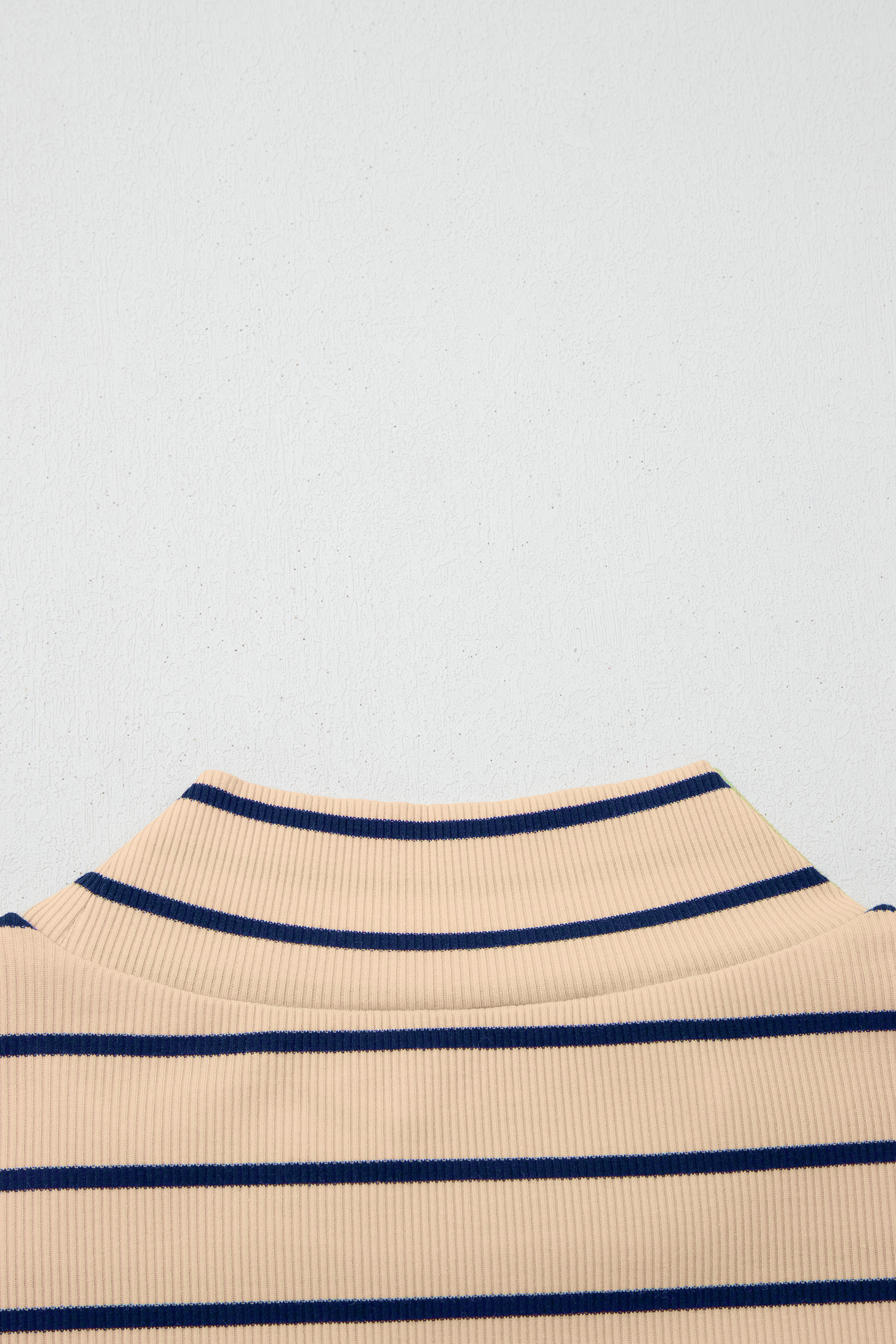 Khaki Stripe Mock Neck Short Sleeve Loose Top