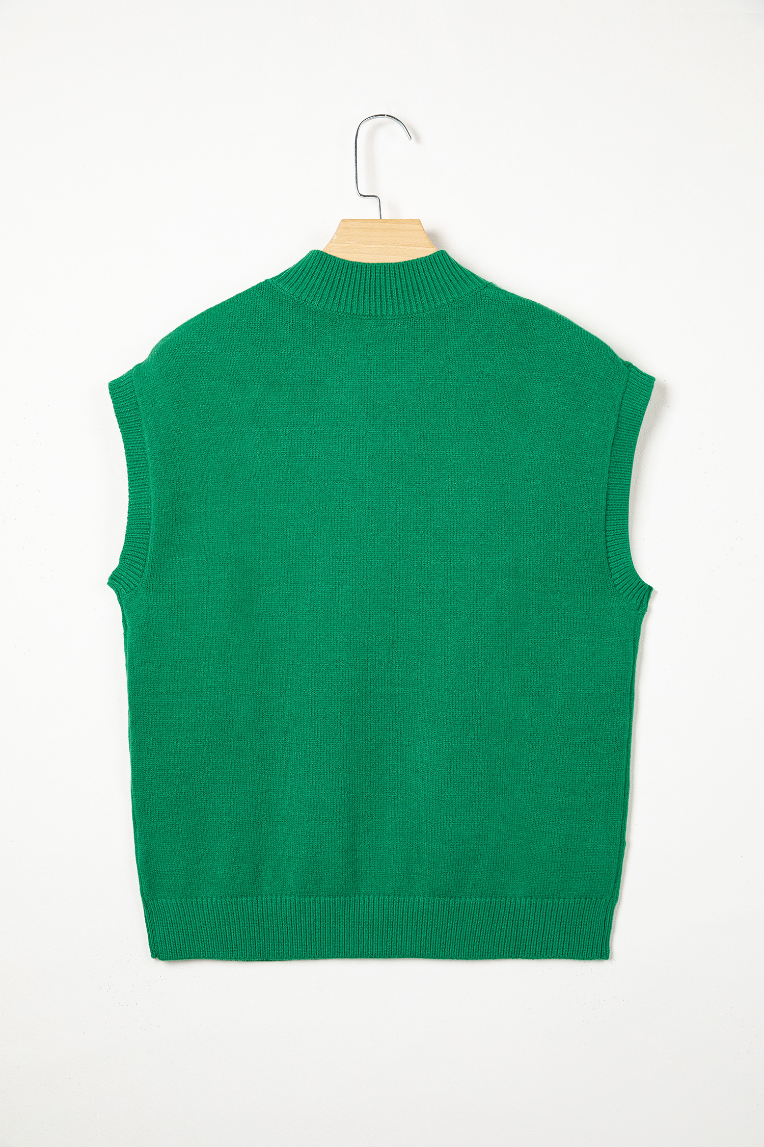 Bright Green Corded Horseshoes Ribbed Trim Mock Neck Short Sleeve Sweater