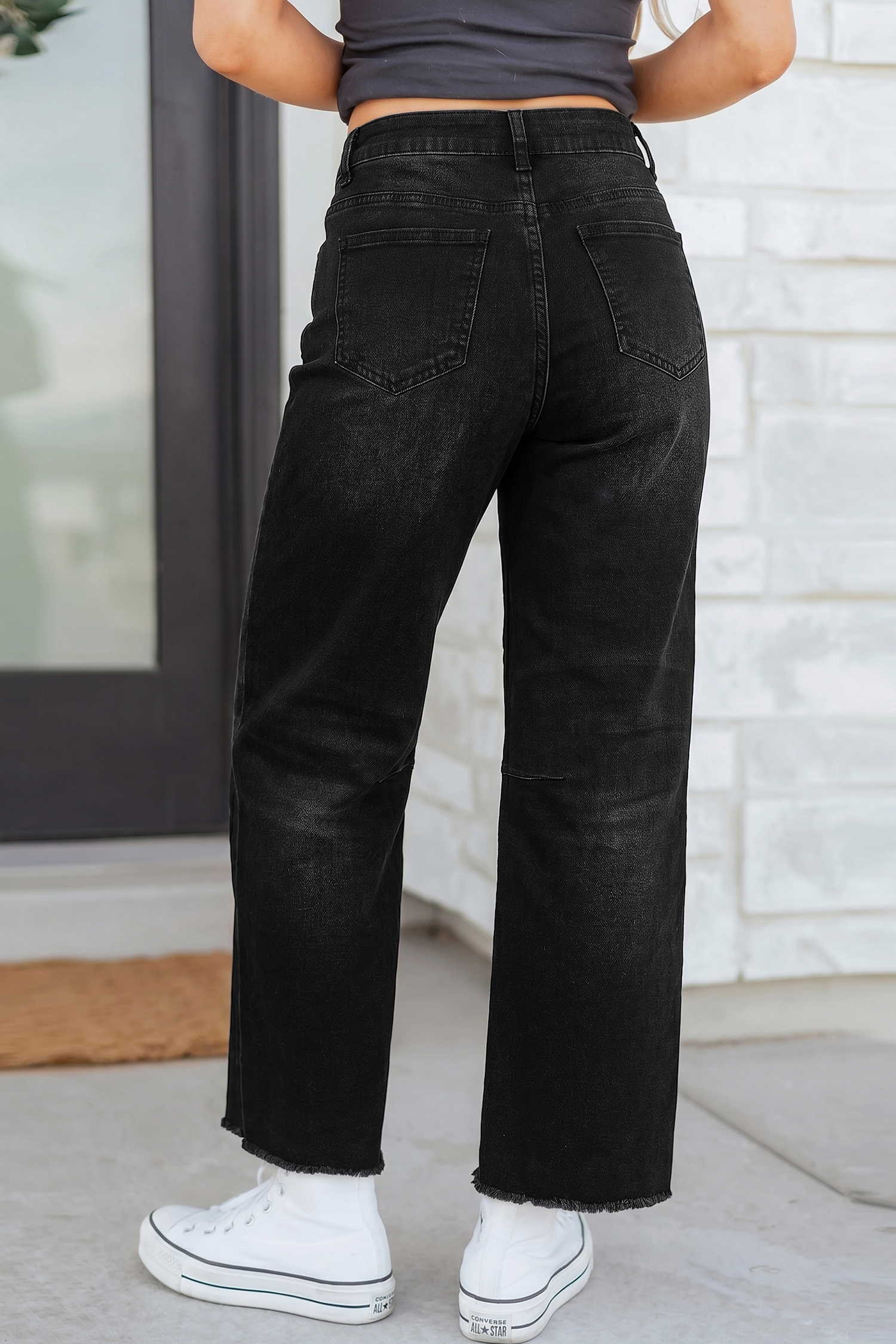 Beau Blue Frayed Cropped Straight Jeans