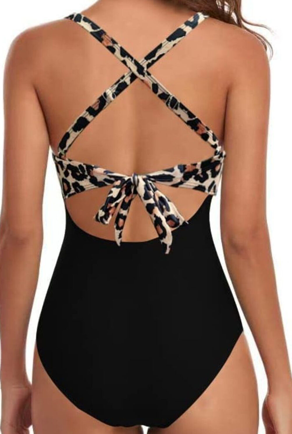 Black Leopard 2-tone Crossed Cutout Backless Monokini