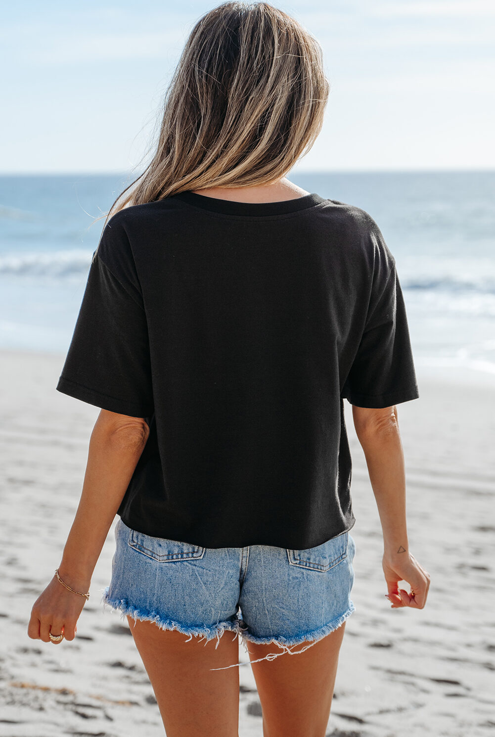 Black Checkerboard Peace Sign Printed Round Neck T Shirt