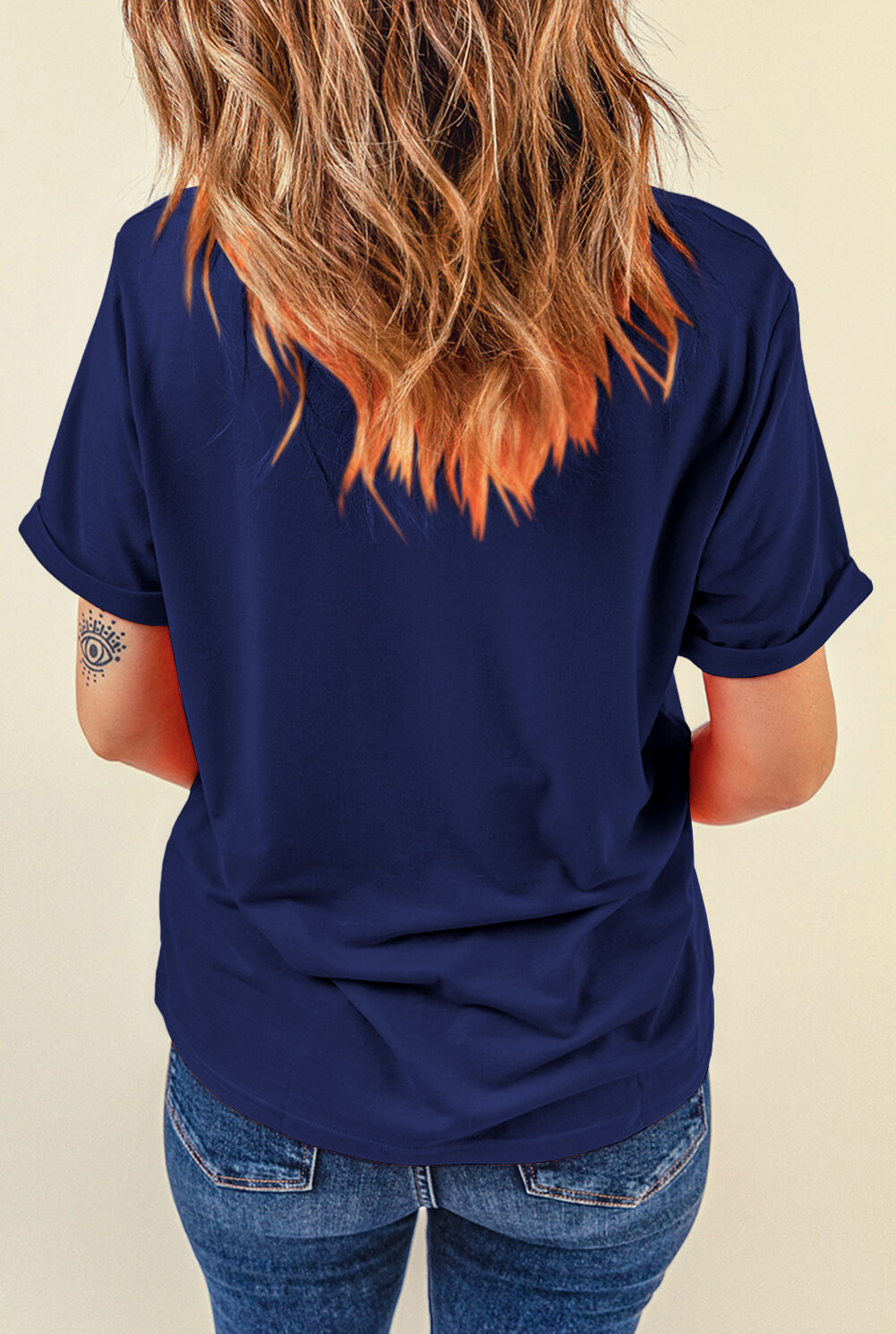 Blue Casual Plain Crew Neck Tee