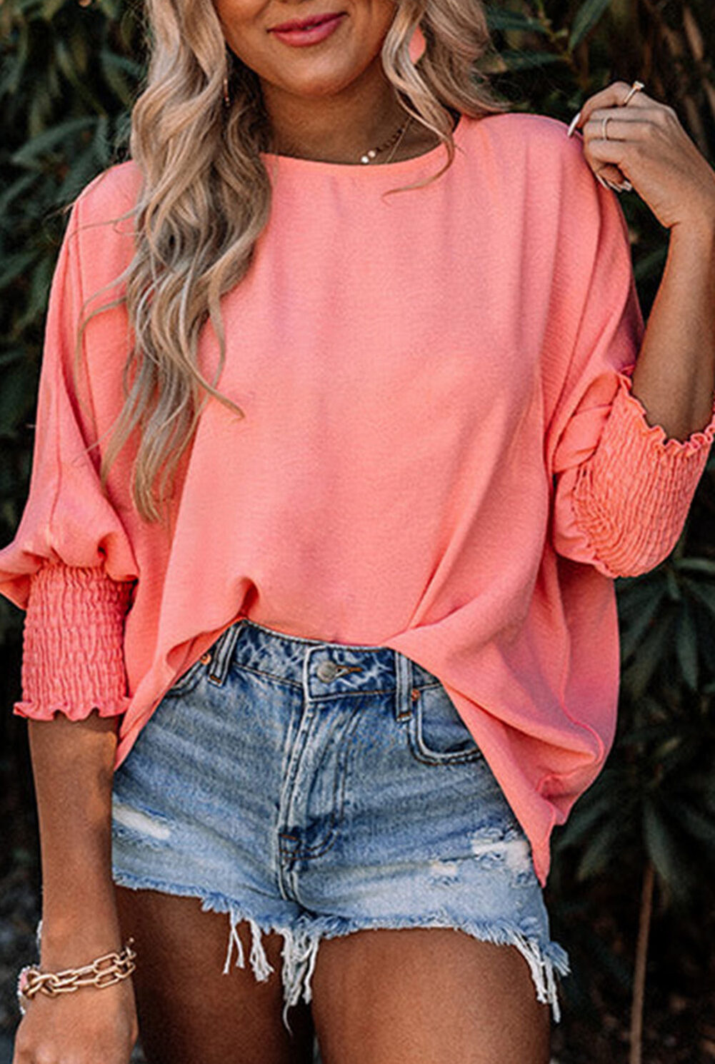 Pink Smocked Wrist Shift Top