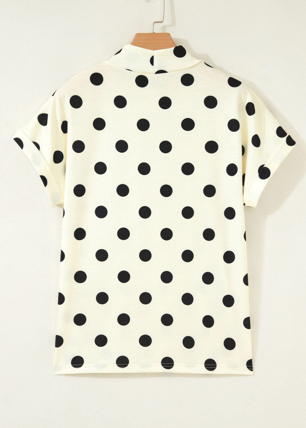 Beige Polka Dot Print High Neck Dolman Top