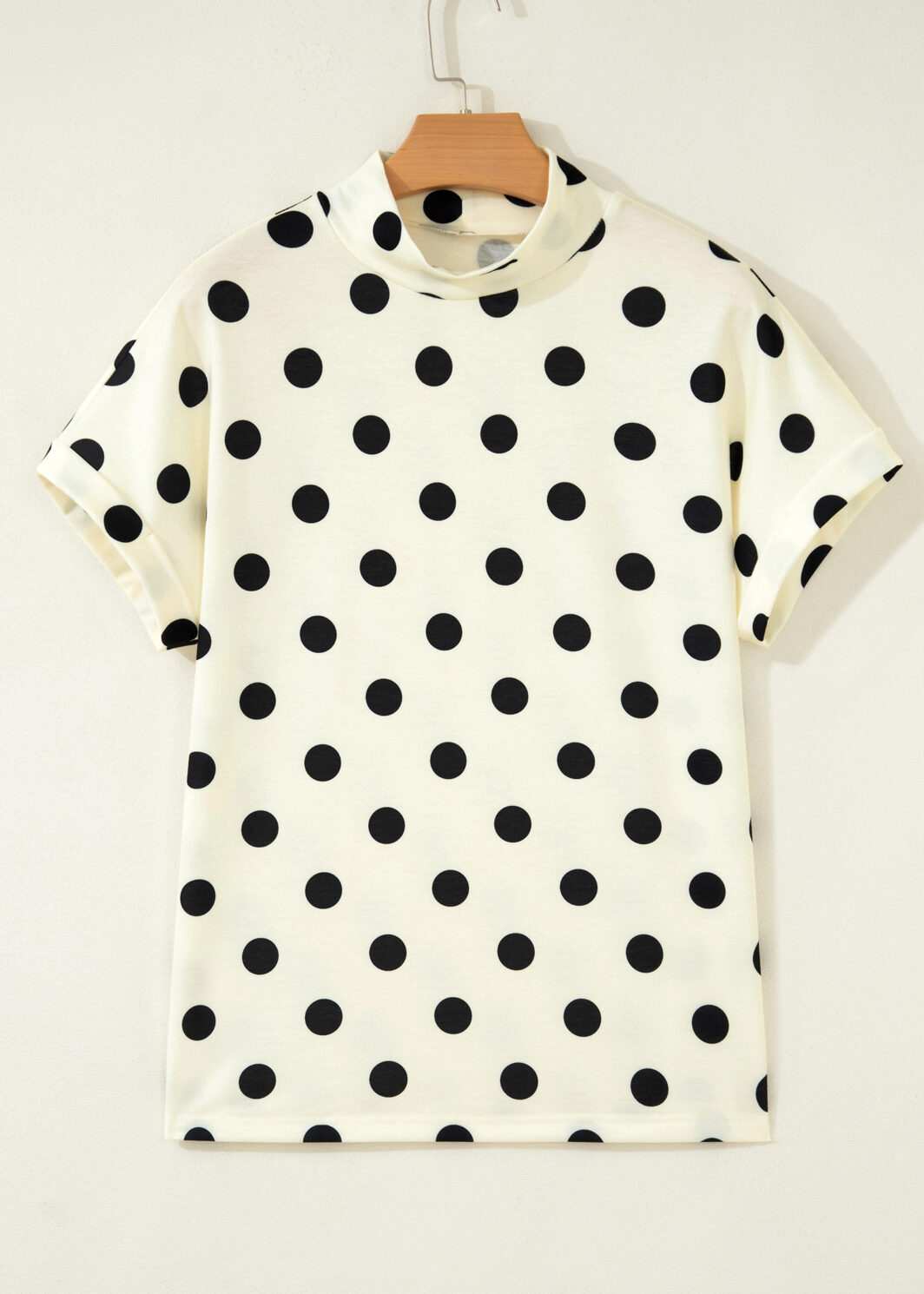 Beige Polka Dot Print High Neck Dolman Top