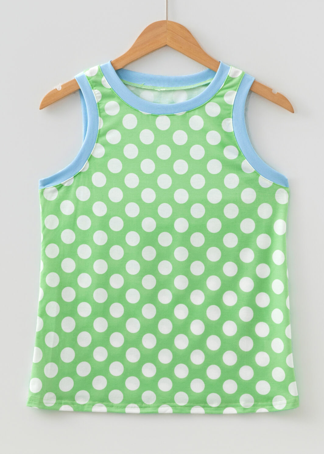 Green Polka Dot Contrast Trim Round Neck Loose Tank Top