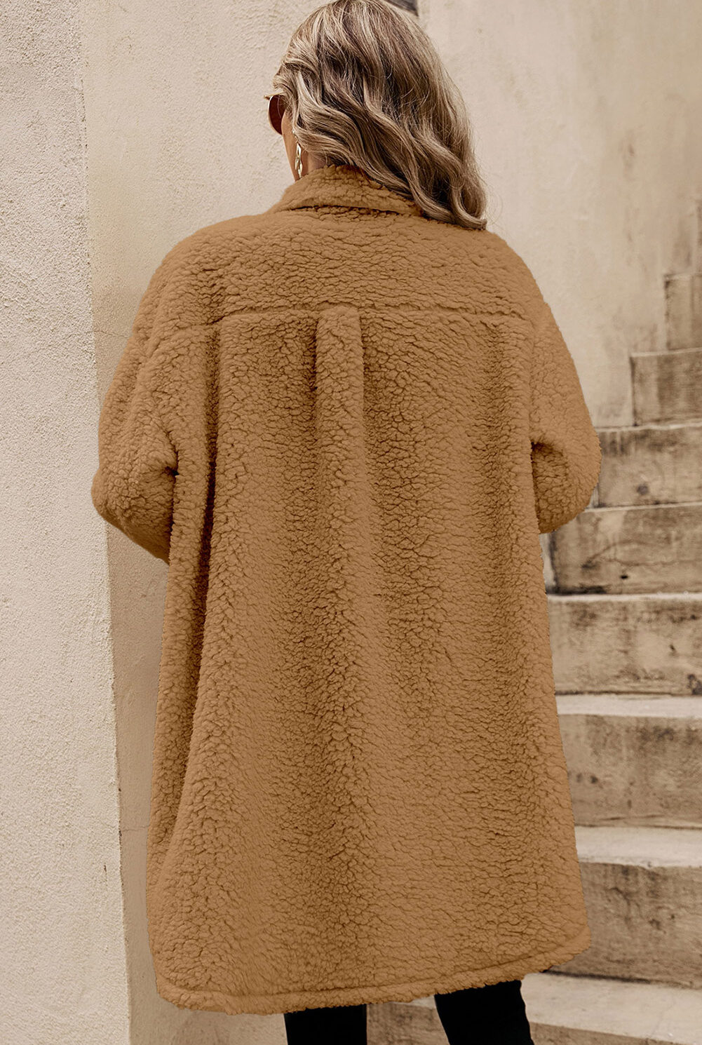 Khaki Contrast Flap Pocket Single Breasted Teddy Coat