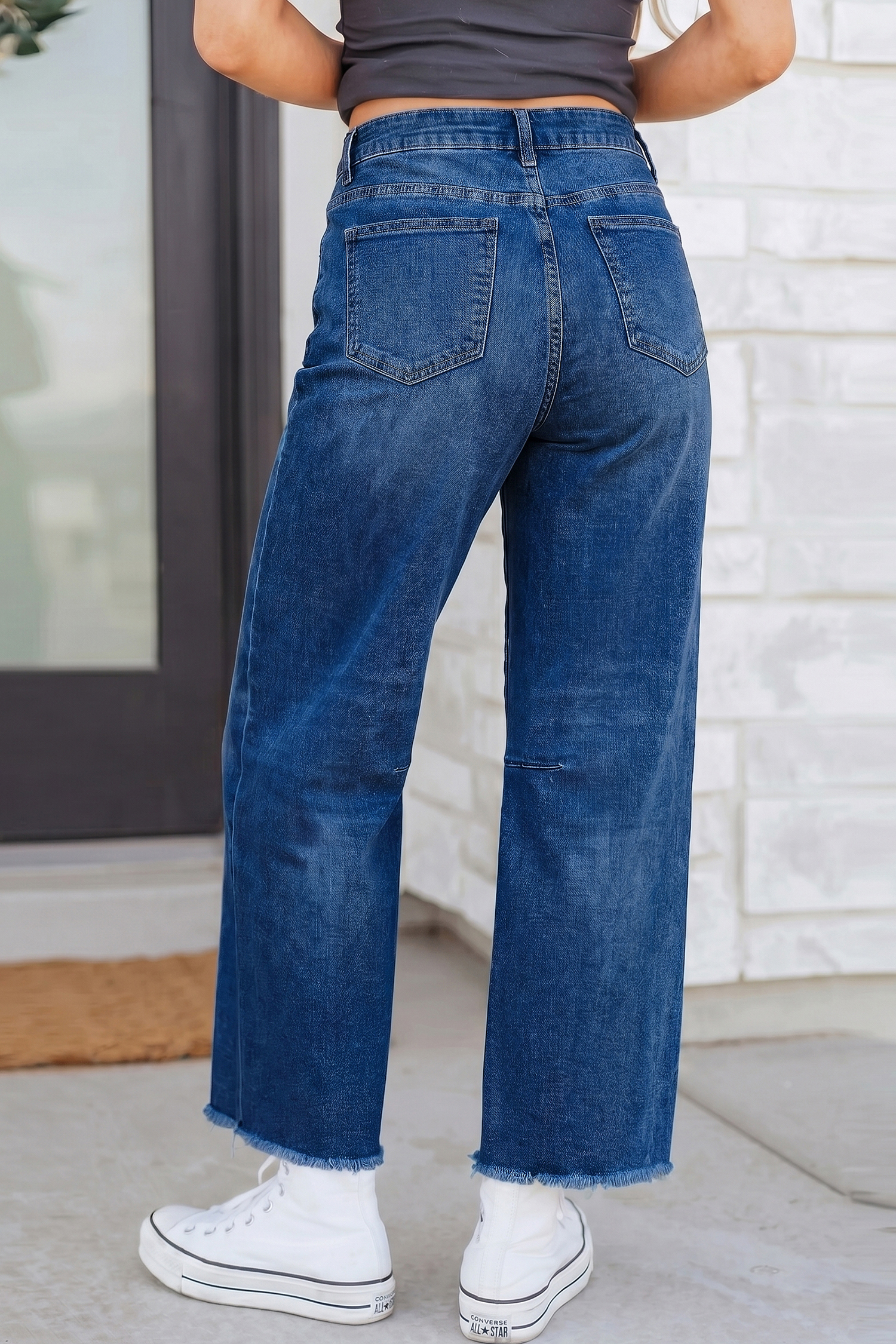 Beau Blue Frayed Cropped Straight Jeans