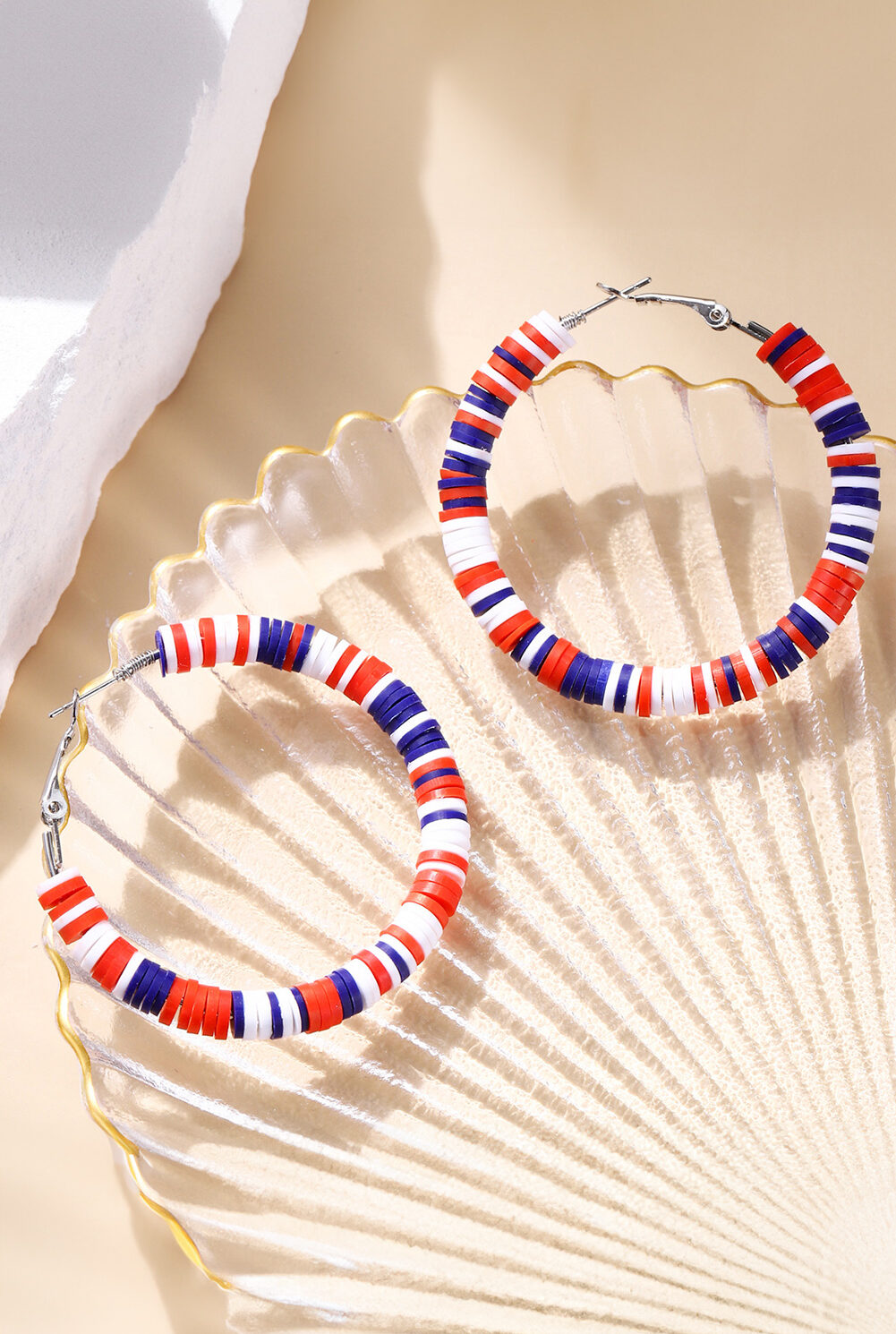 Fiery Red Patriotic Multicolored Bead Hoop Earrings