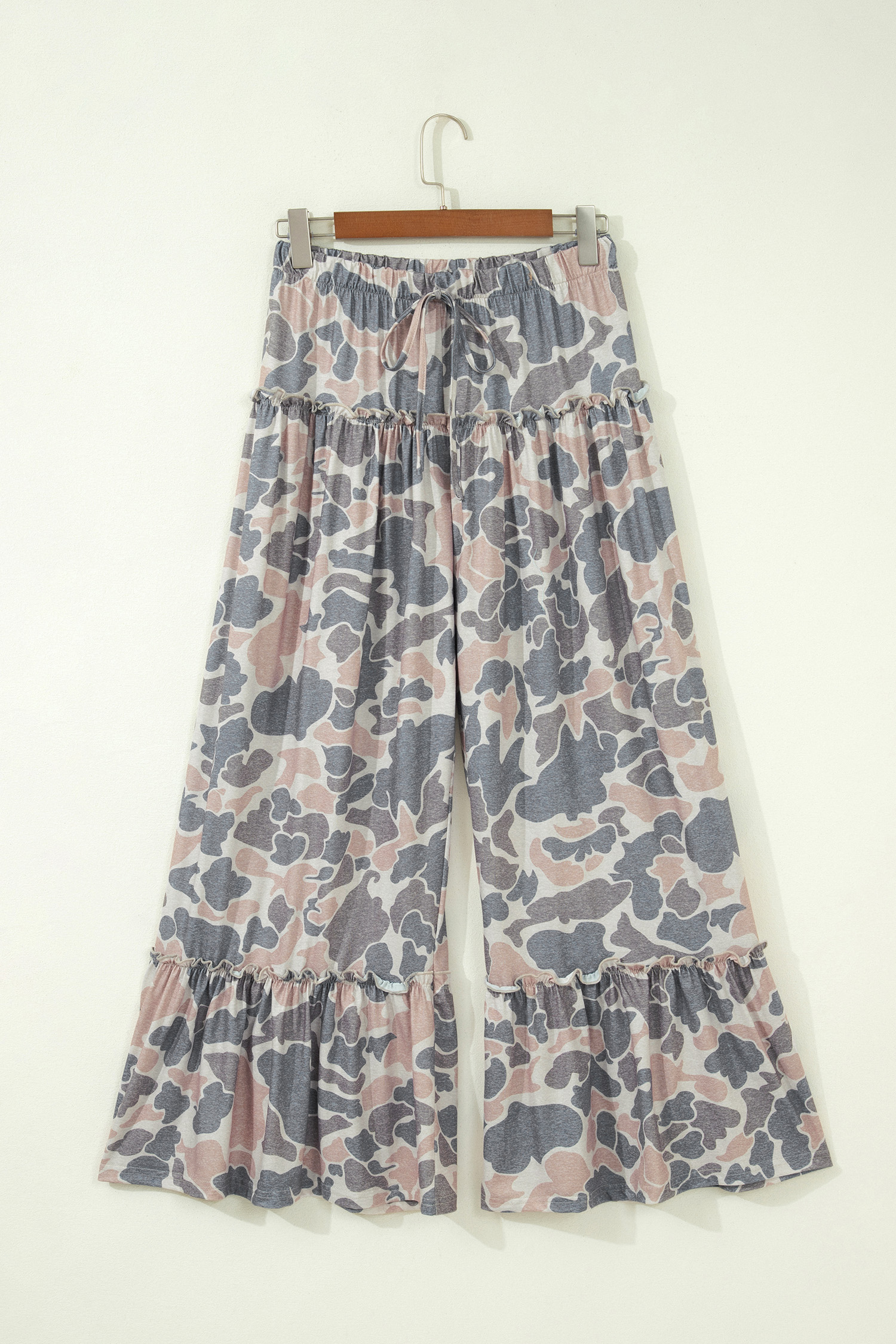 Brown Camo Print Wide Leg Casual Pants