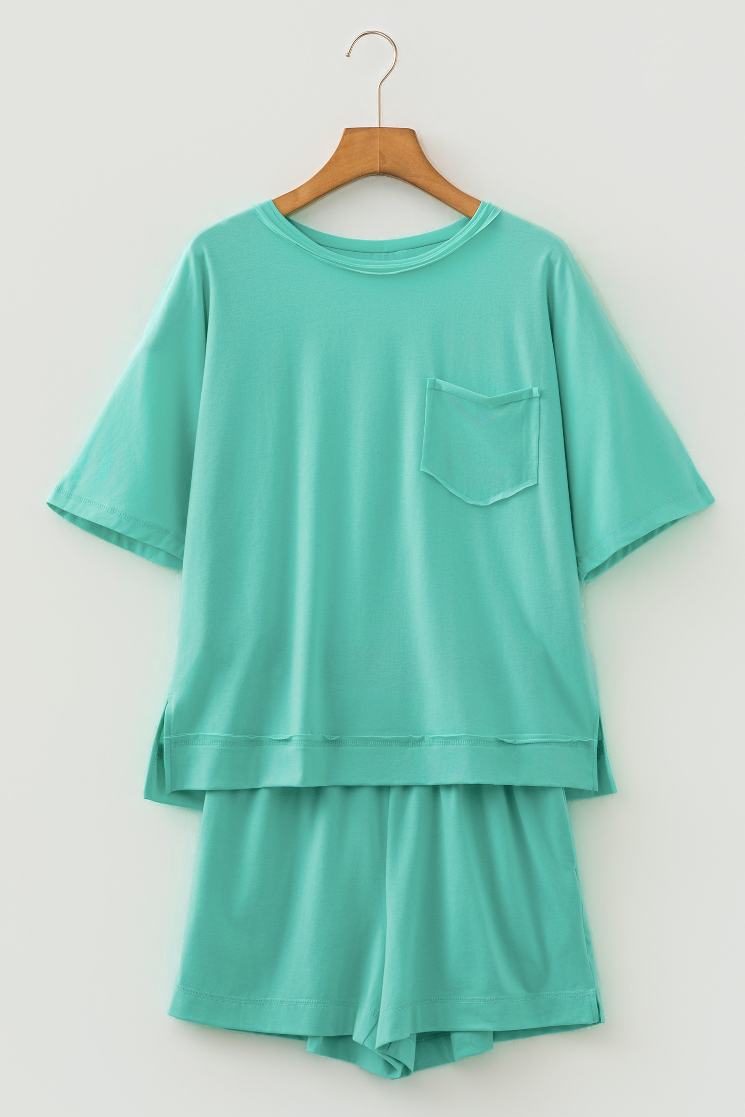 Strawberry Pink Raw Edge Patch Pocket Oversized Top and Shorts Set