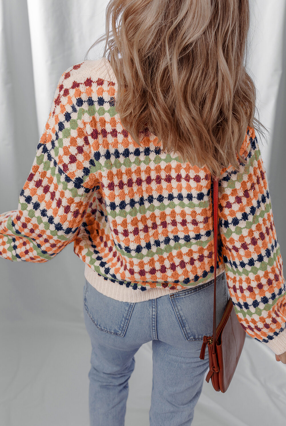 Multicolour Dotty Striped Pattern Knit Drop Shoulder Sweater