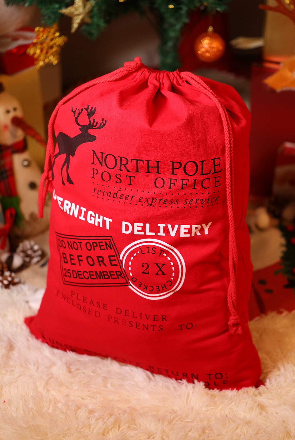 Fiery Red Christmas Drawstring Large Gift Bag 50*66cm