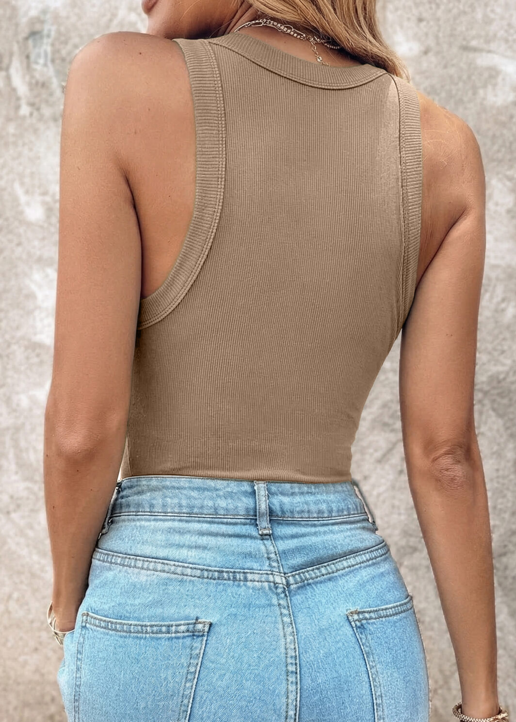 Dark Khaki Slim Ribbed Padded Tank Top