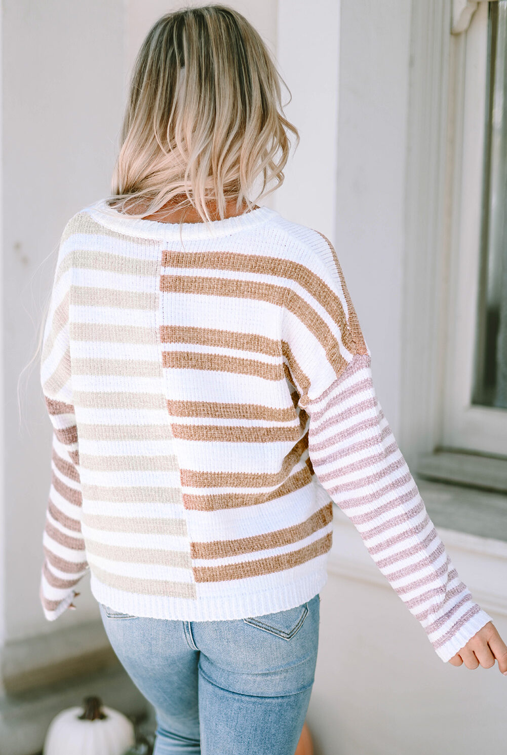 Stripe Blocked Drop Shoulder Slouchy Sweater