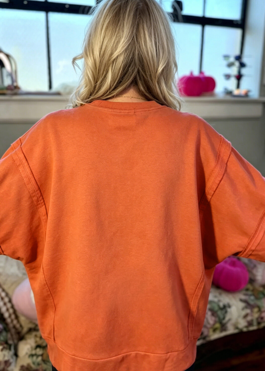Flamingo Halloween Witchy Plaid Slogan Embroidered Patch Tunic Sweatshirt