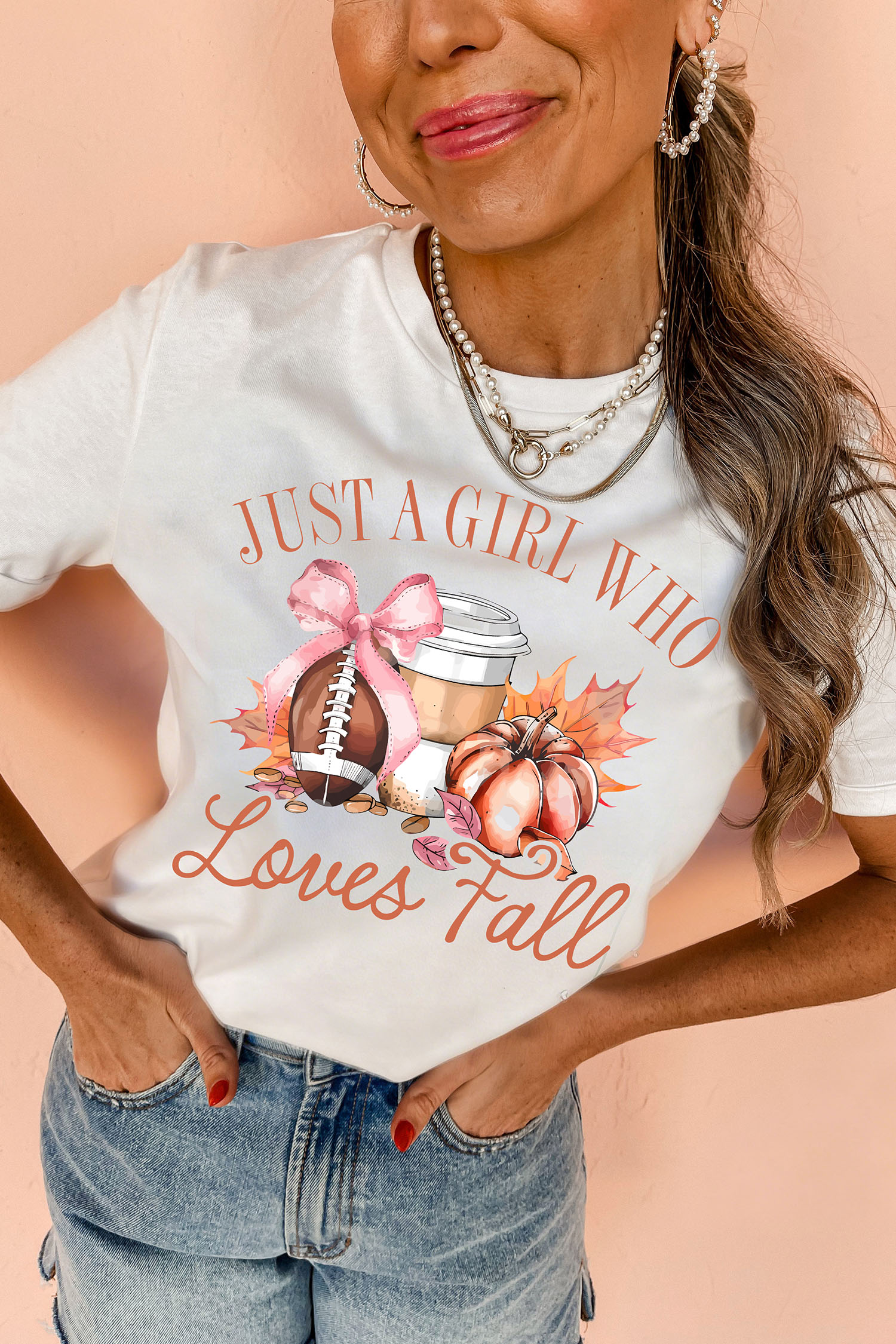 White JUST A GIRL WHO Loves Fall Graphic Casual Tee