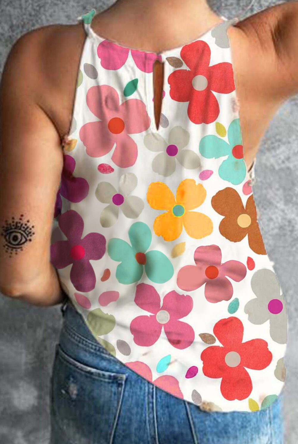 White Cute Floral Print Vest