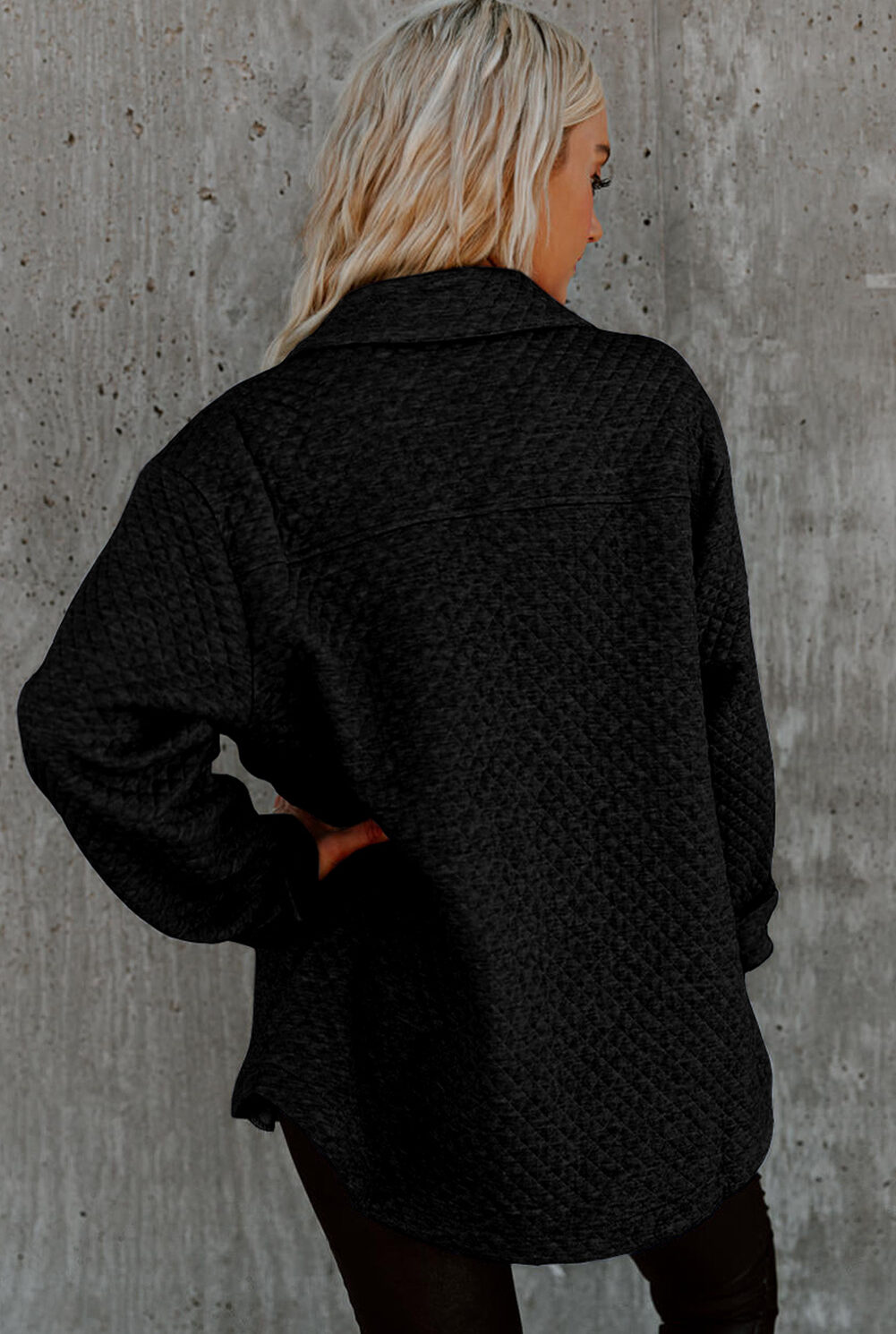 Black Retro Quilted Flap Pocket Button Shacket